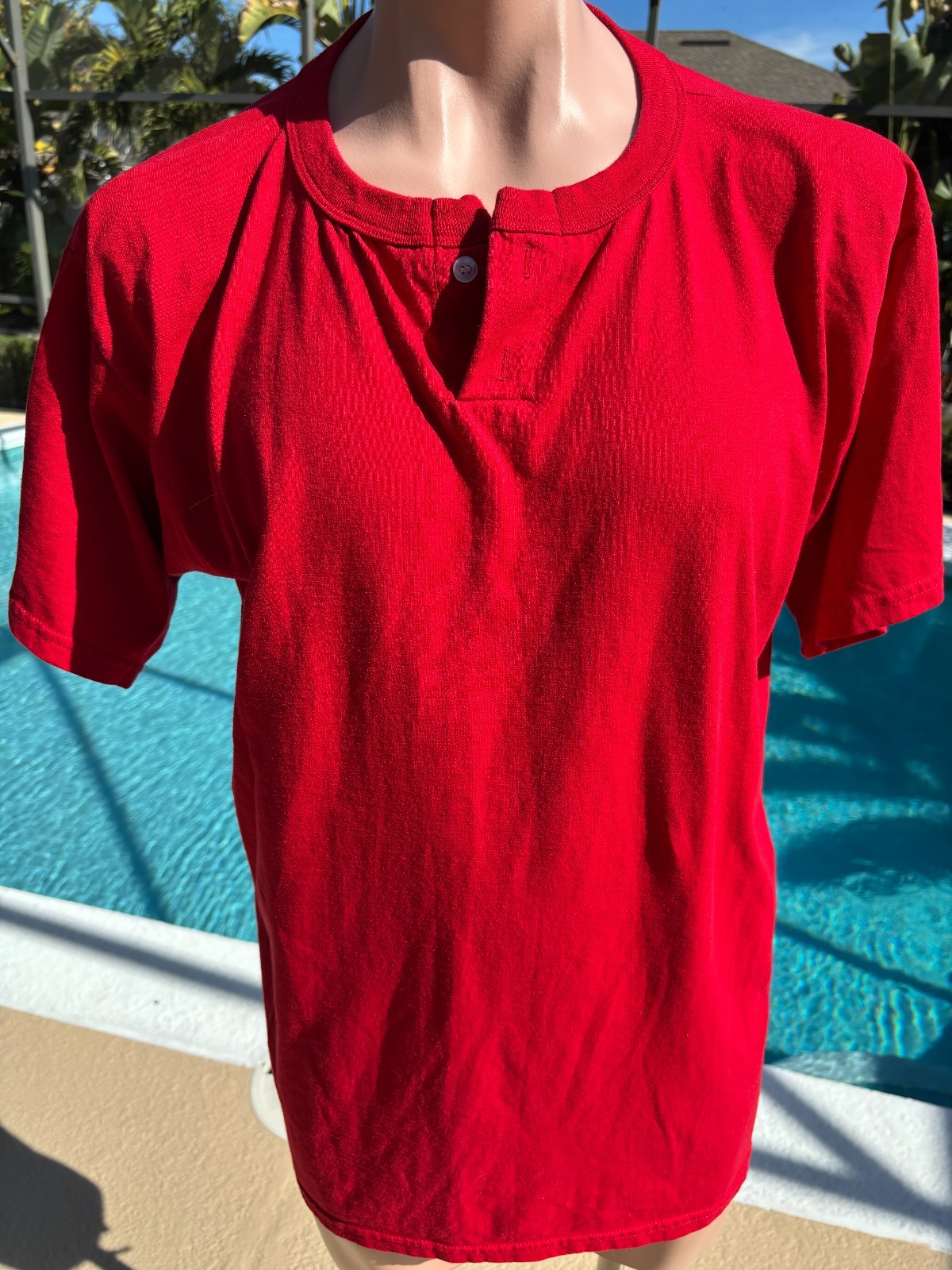 Vintage Wilson Henley short sleeve 50/50 Blank Red Plain T-Shirt Mens Size XL