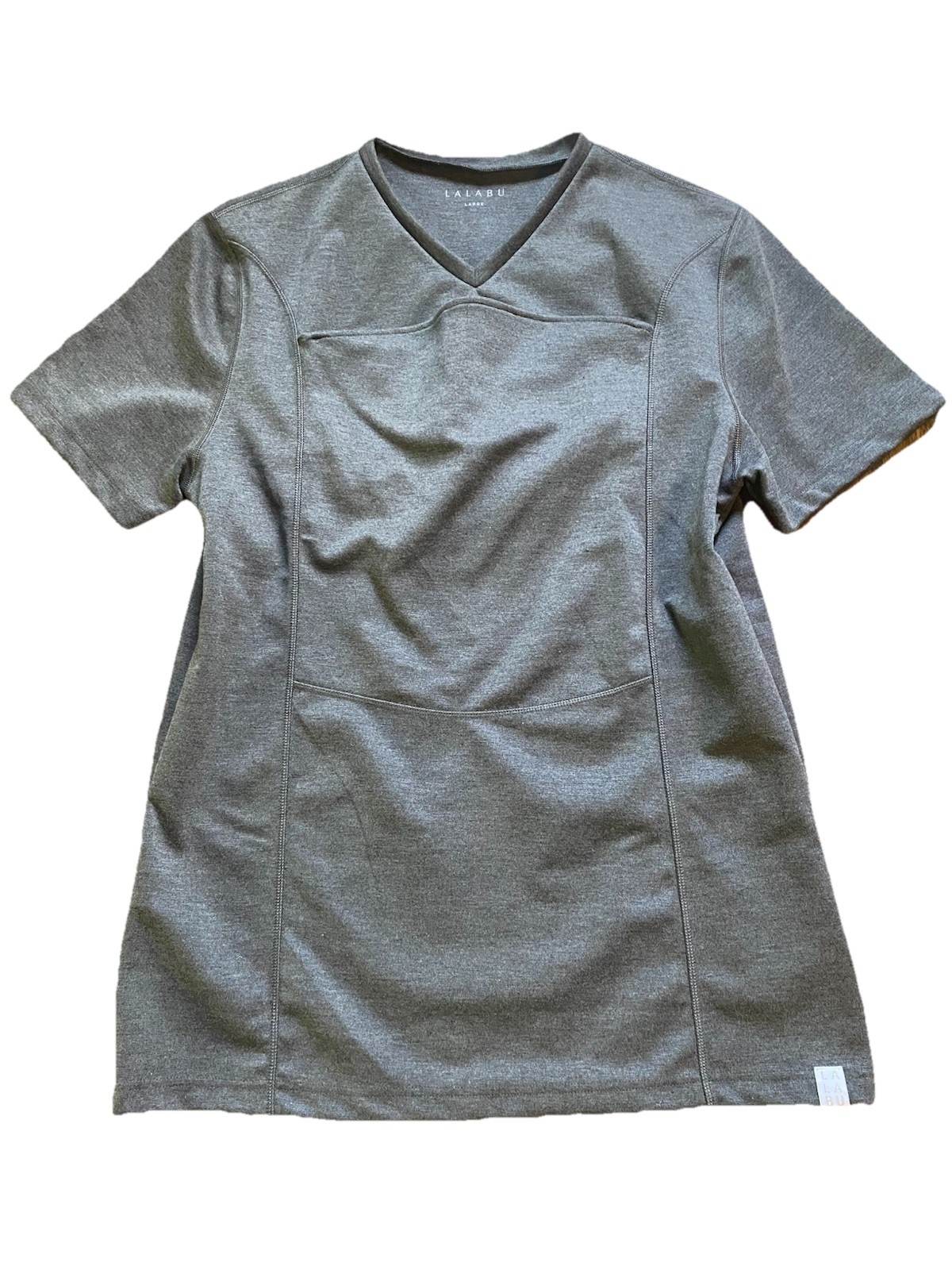 LALABU Dad Shirt Mens Size Large Grey Baby Carrier Soothing Kangaroo Pocket