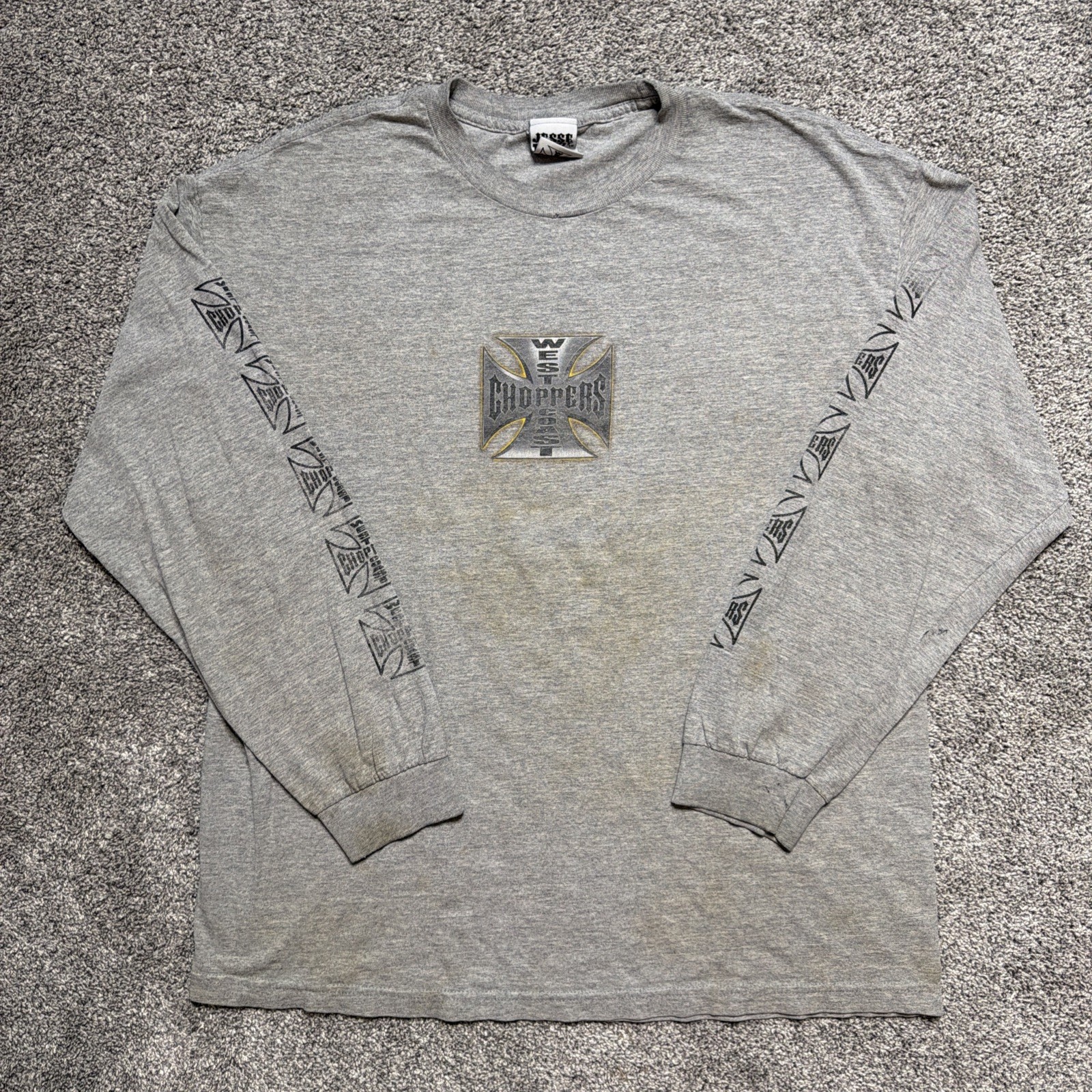Vintage Grey West Coast Choppers Double Sided Longsleeve T Shirt Size XL Faded gallery