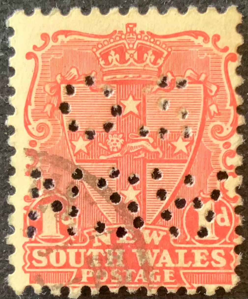 NEW SOUTH WALES 1902 – 1d RED SHIELD STAMP WITH ‘O 5/N S W’ PERFIN