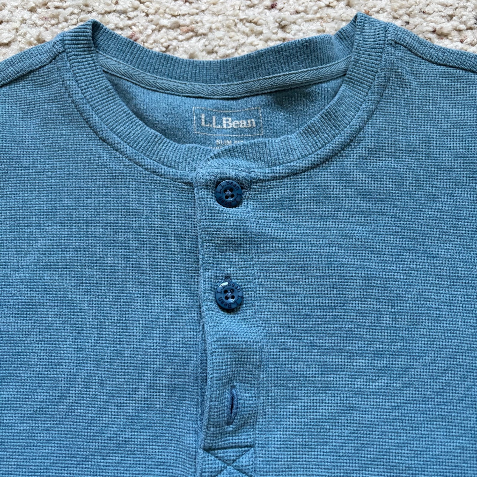 L.L. Bean 3 Button Waffle Knit Long Sleeve Henley Shirt Mens M Blue Slim 502225 gallery