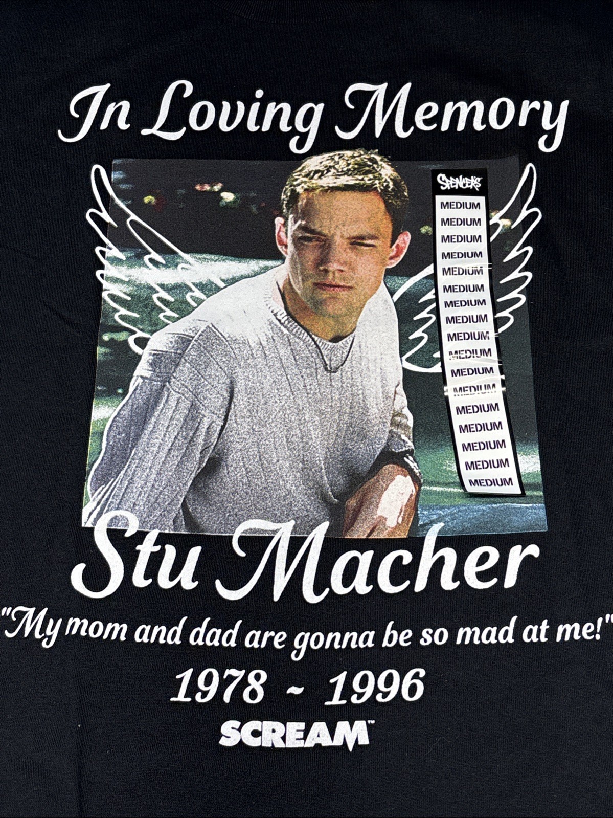 In Loving Memory STU MACHER Shirt -Scream Funny Spencer’s Adult Medium gallery