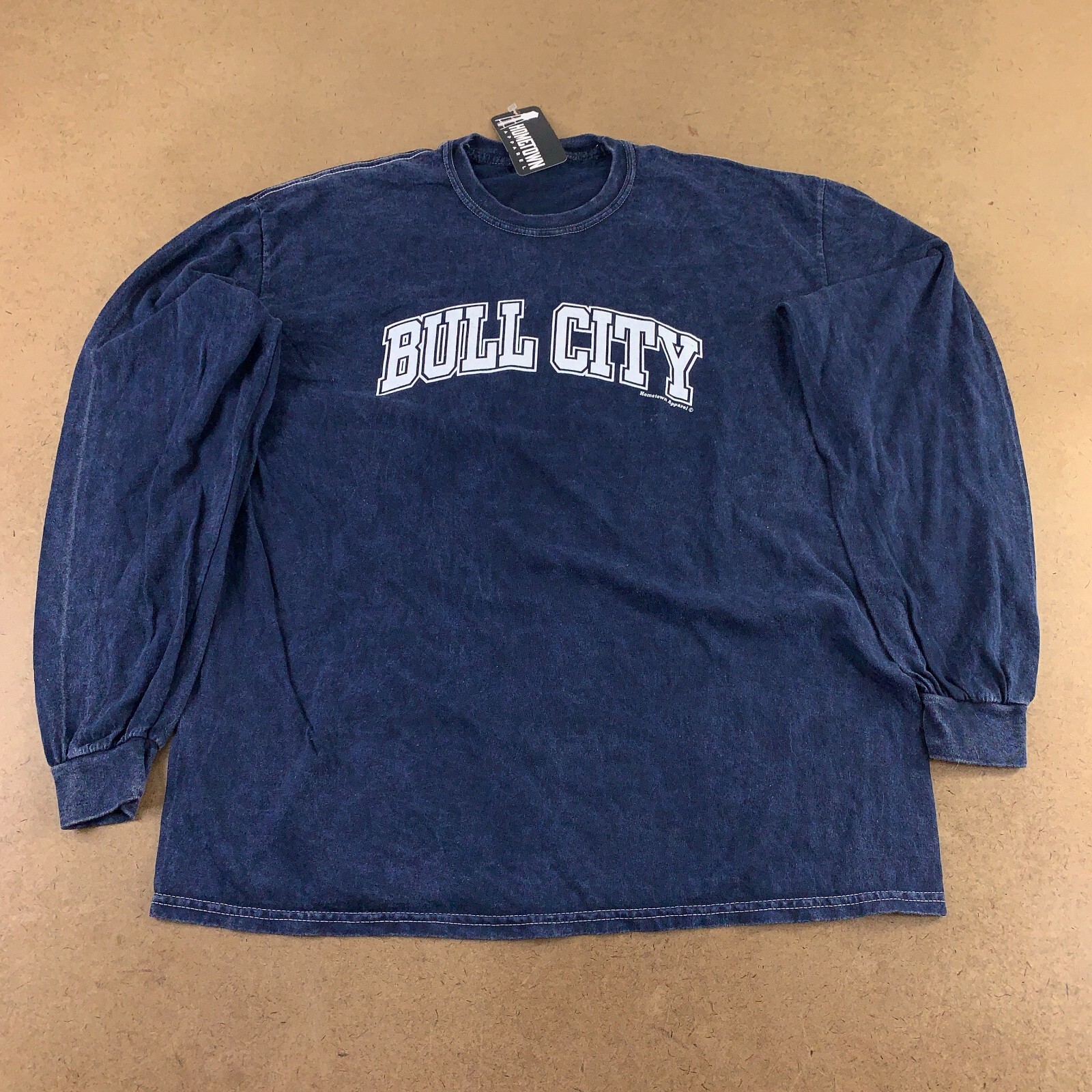 Colortone Men’s Size XL Navy Washed Bull City Graphic Long Sleeve T-Shirt NWT