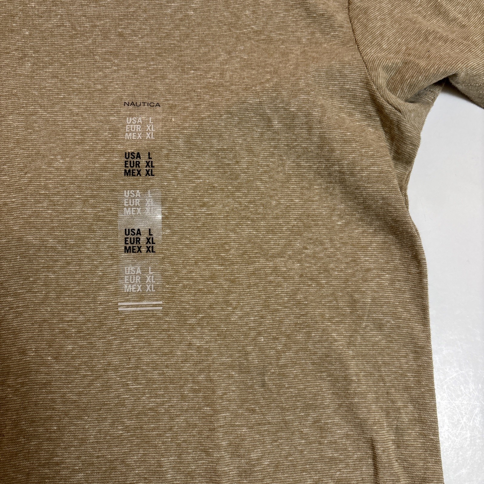 NWT Nautica Mens L Cream/Tan Color Block Short Sleeve Cotton/Linen Blend T-Shirt gallery
