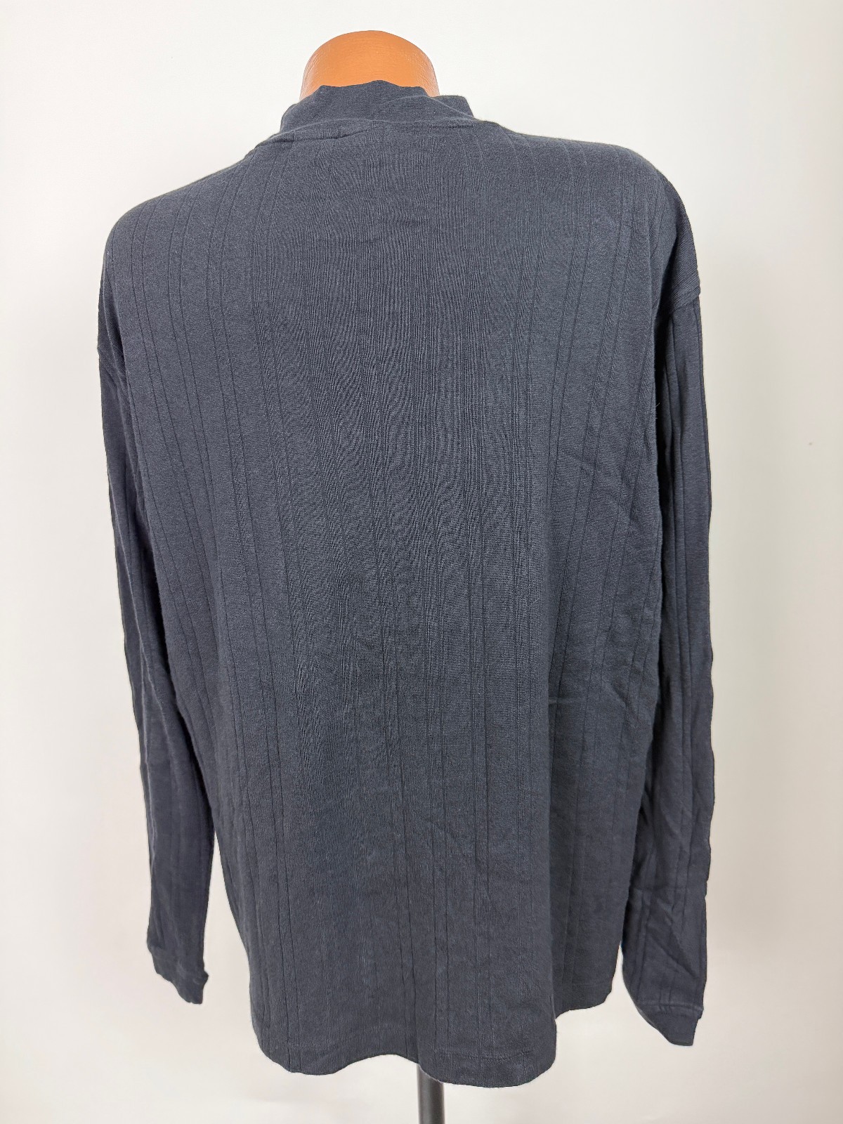 Vintage Ribbed Mock Neck Shirt Men XL Stretchy Minimal Preppy Black Rayon Cotton gallery