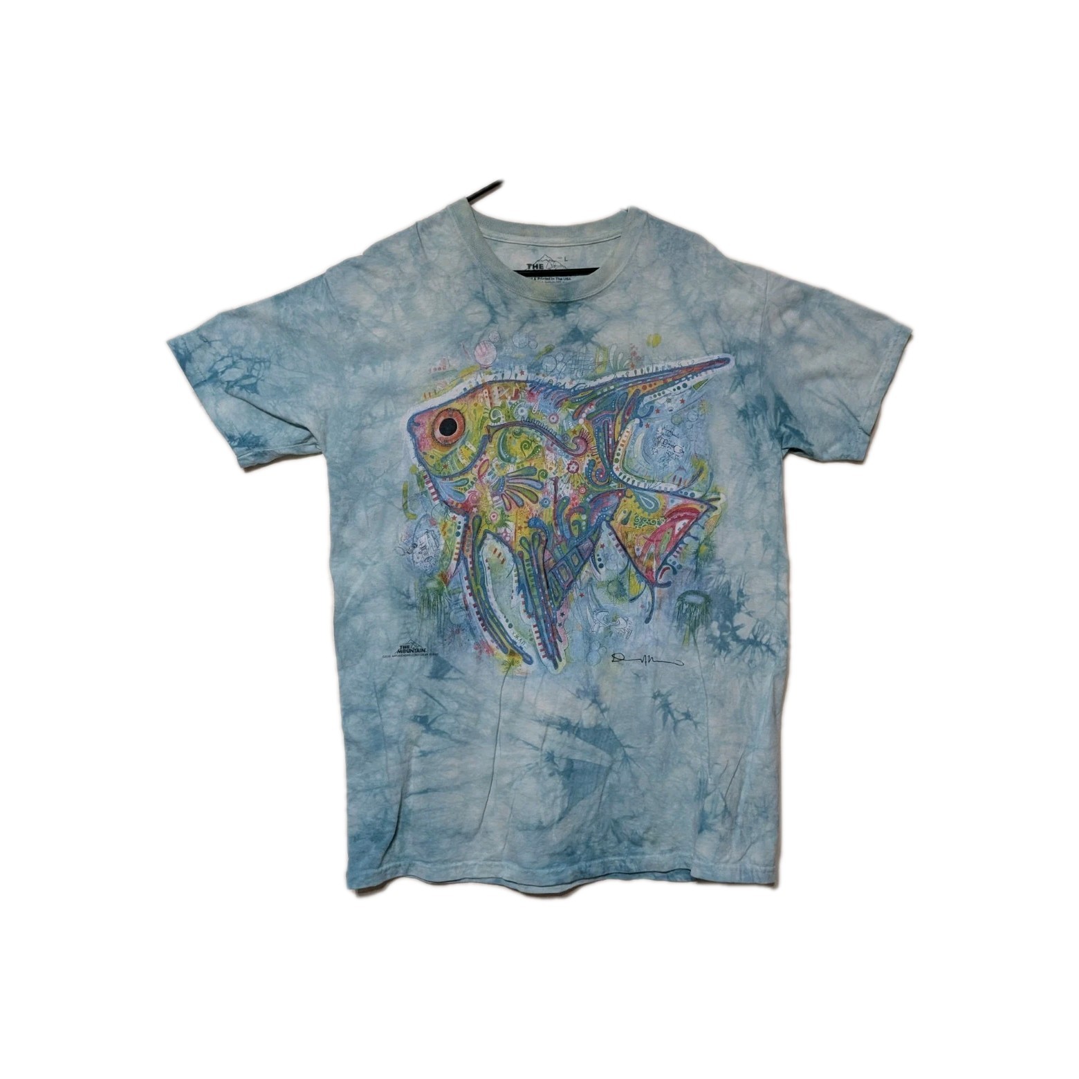 The Mountain Mens T-shirt Blue "Abrsract Angelfish " Retired Logo Large #6497 gallery