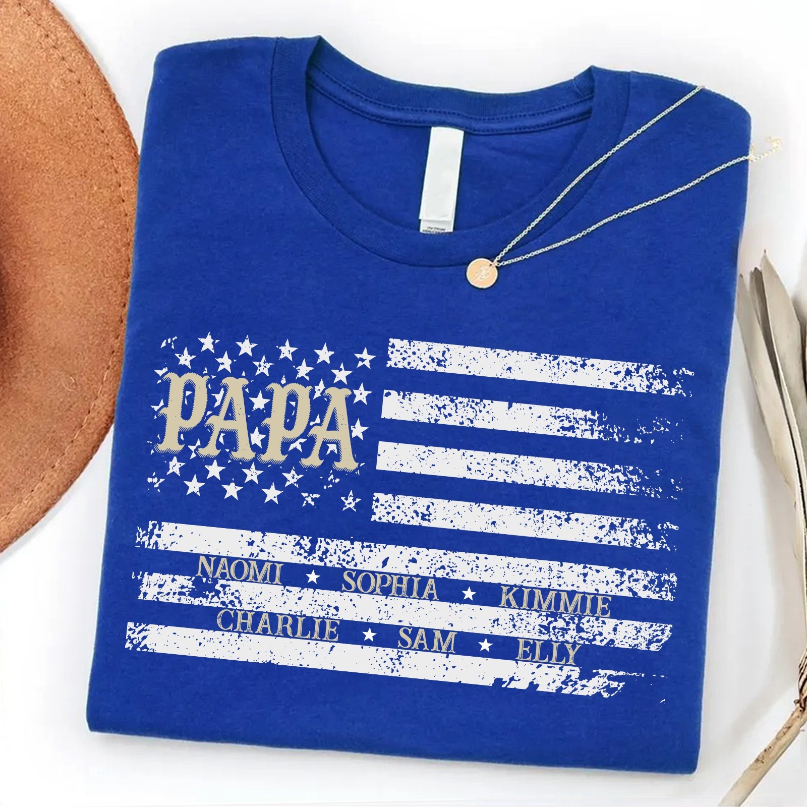 Personalized Papa Shirt Kids Names Patriotic American Flag Fathers Gift Tee gallery