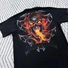 Spiral Direct Shirt Men Large Black Tee Skull Fire Flames Dragon Cyber Punk Y2K