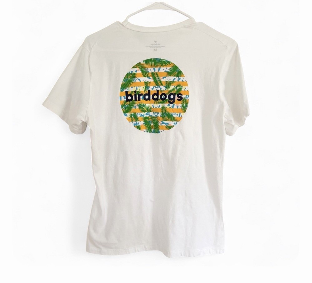 Birddogs Men’s Top White M Palm Leaf Cotton Spandex Blend Graphic T-Shirt Preppy