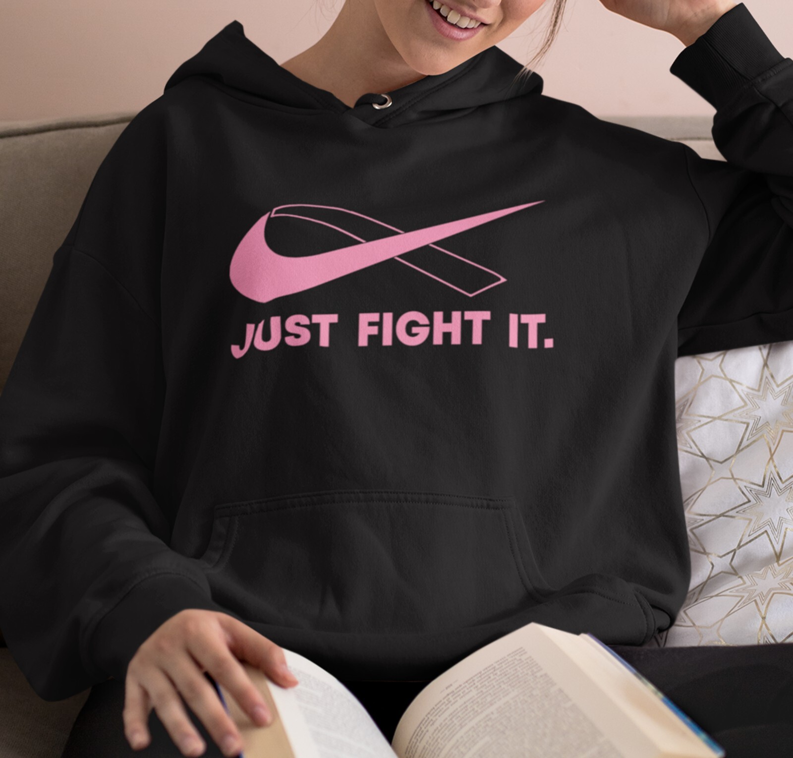 Just Fight It Hoodie PINK Ribbon Shirt Breast Cancer Hoodie Mom Shirt Survivor