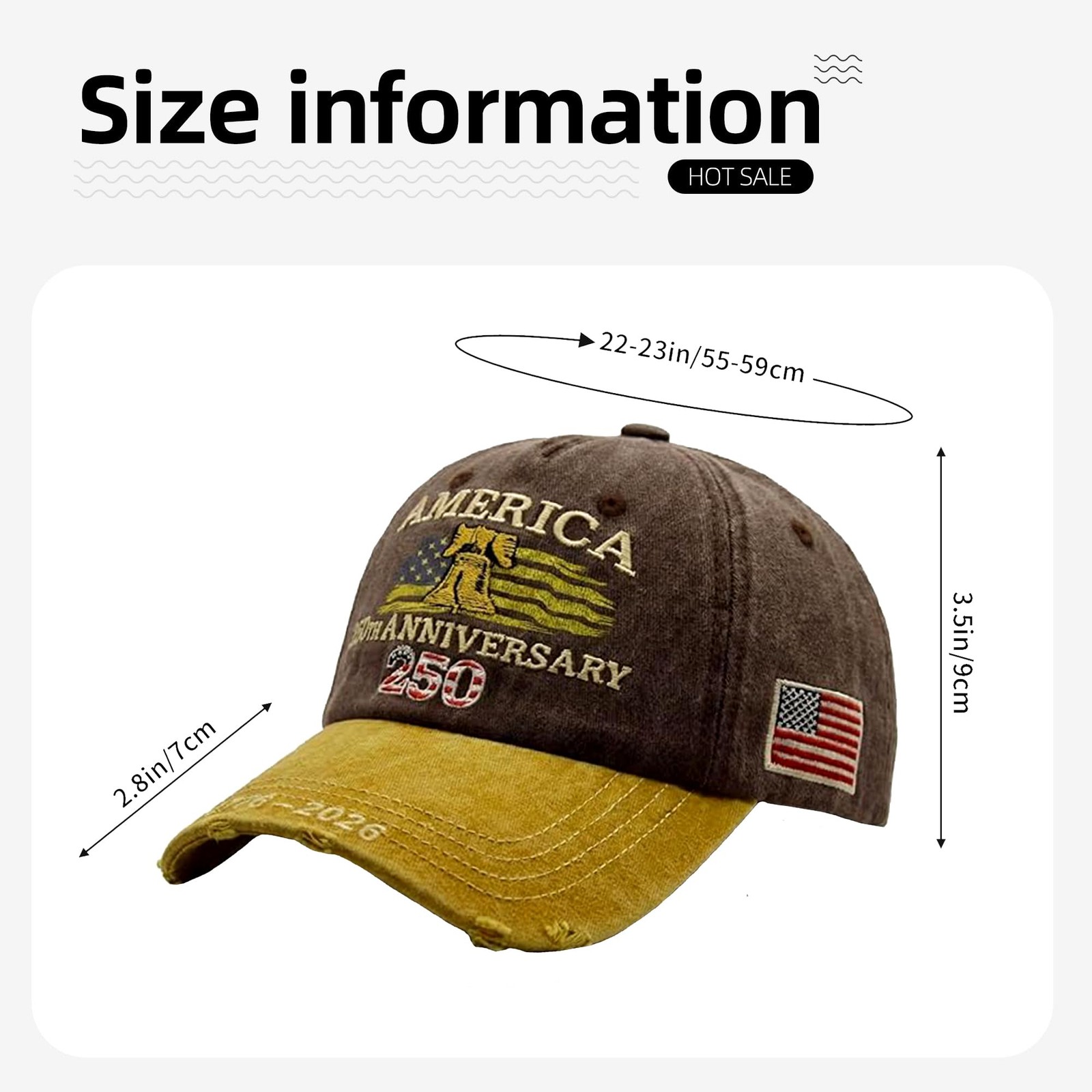 250th US 1776-2026 Anniversary Cap, Embroidered Adjustable Patriotic Baseball... gallery