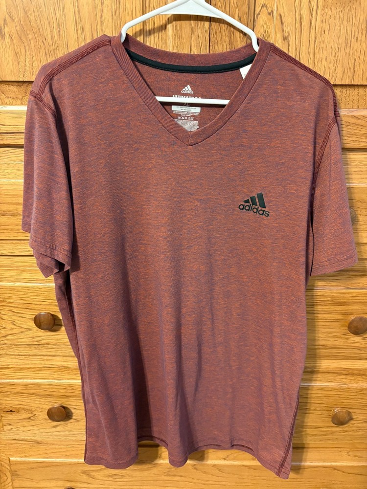 Adidas Ultimate 2.0 Climalite V‑Neck T-Shirt Mens XL Maroon Heather Short Sleeve
