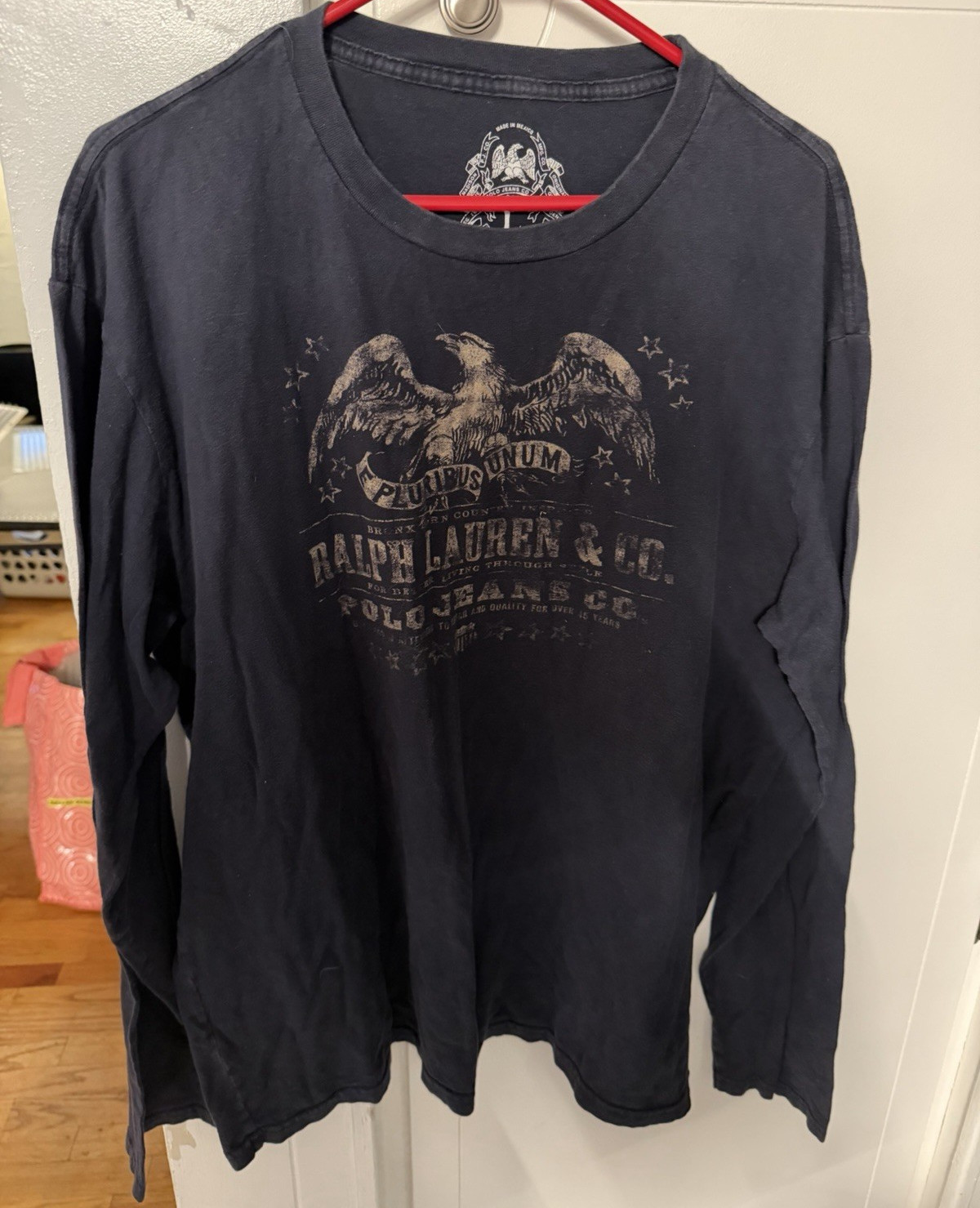 Polo Jeans Co. Men’s Navy Long Sleeve Graphic Crew Neck Cotton Knit Tee L
