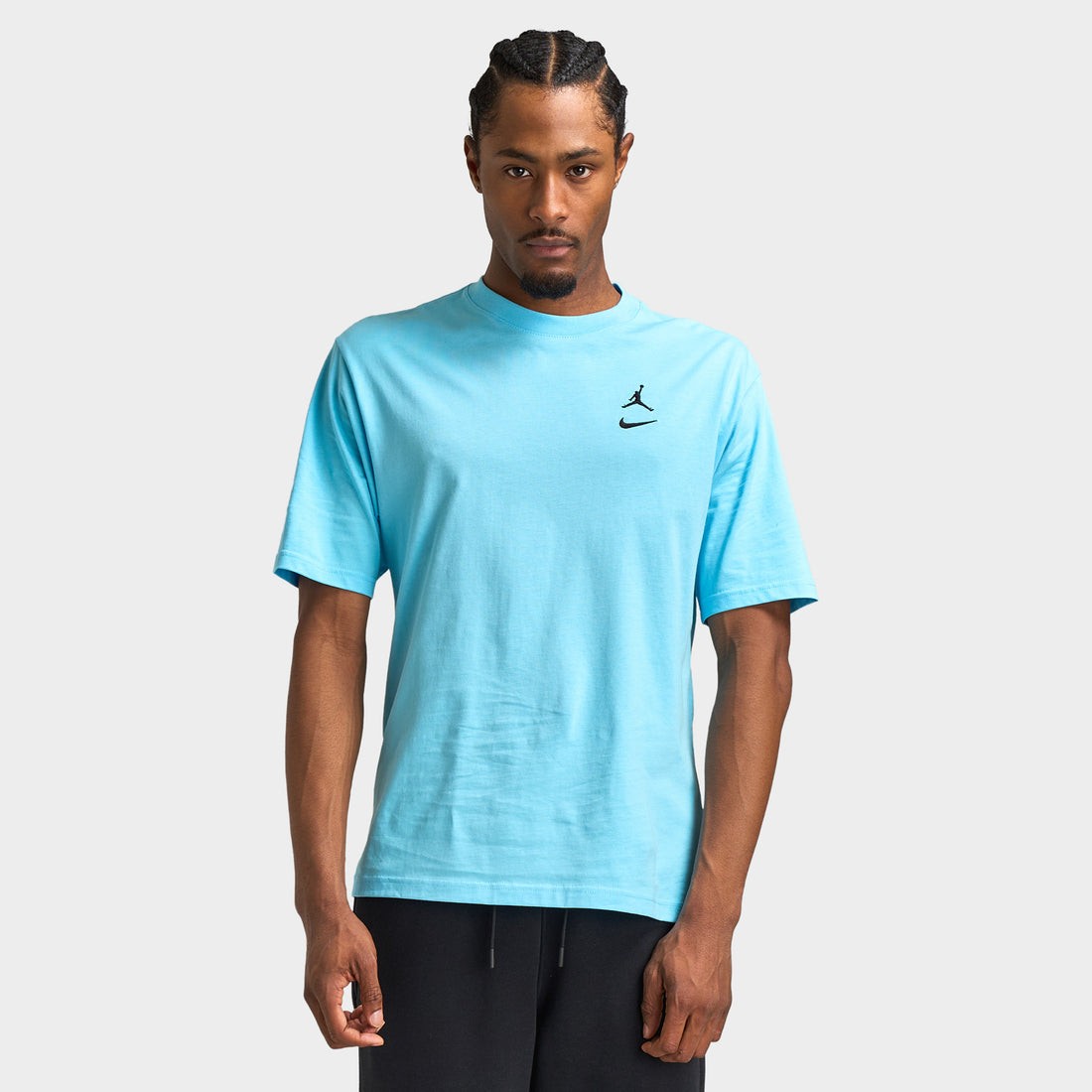 NWT Mens Jordan Brooklyn Swoosh Logo T-Shirt Blue Chill Black II2337-497 Large L gallery