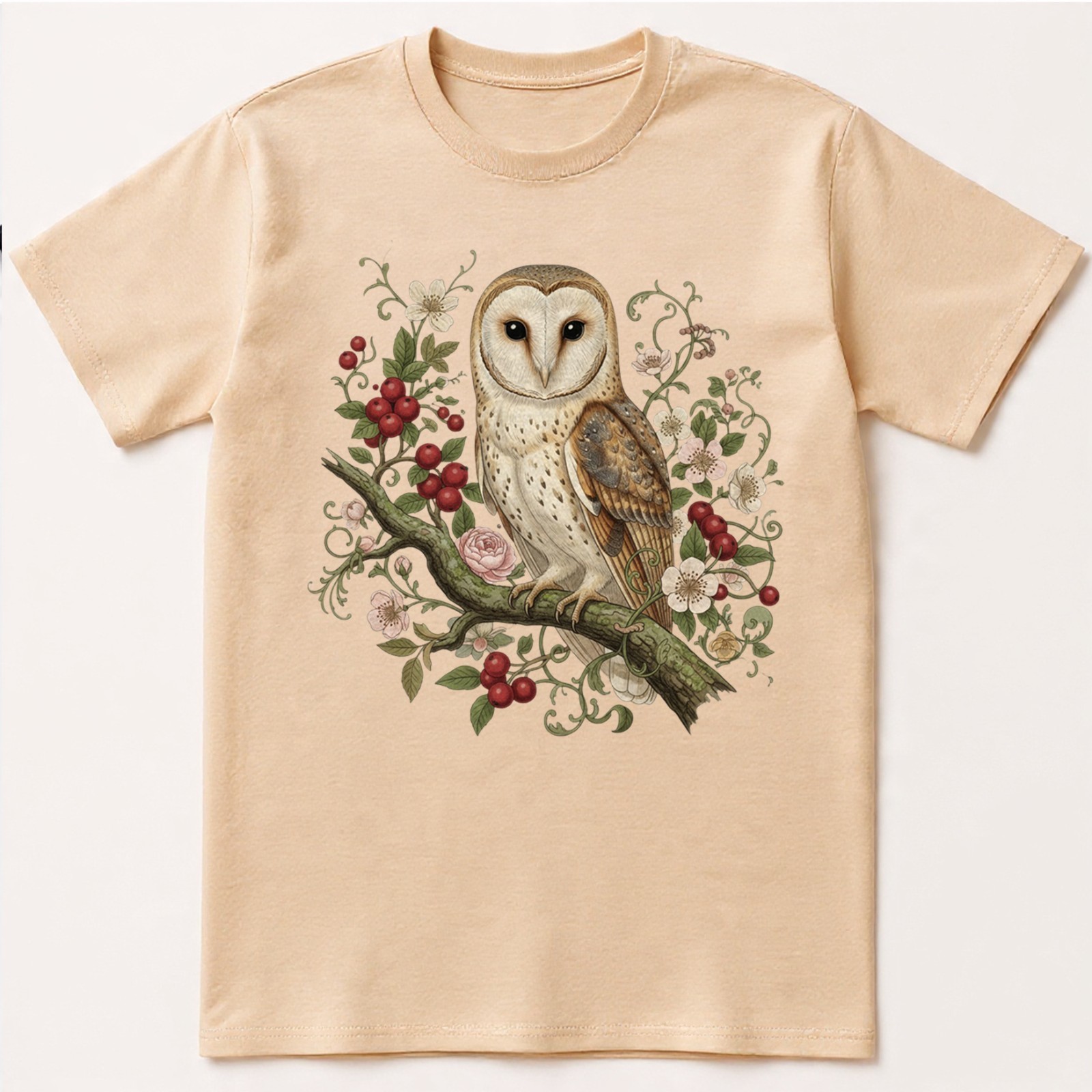 Barn Owl T-Shirt Vintage Floral Botanical Art Cottagecore Bird Lover Nature Tee gallery