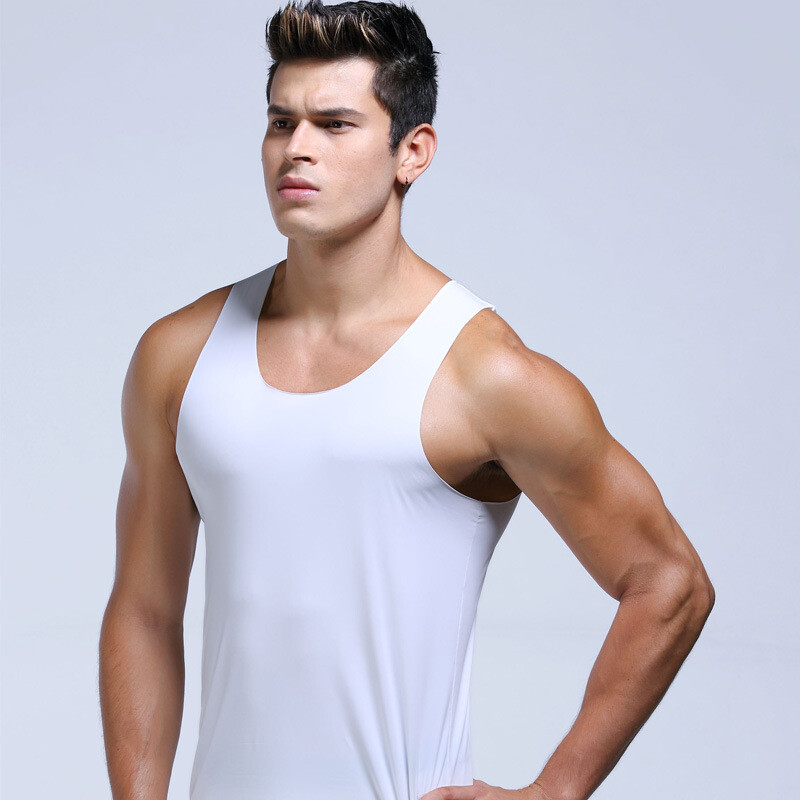 Mens Ice Silk Underwear Tank Top Shirt Sleeveless T-Shirt Sexy Wife Beater gallery