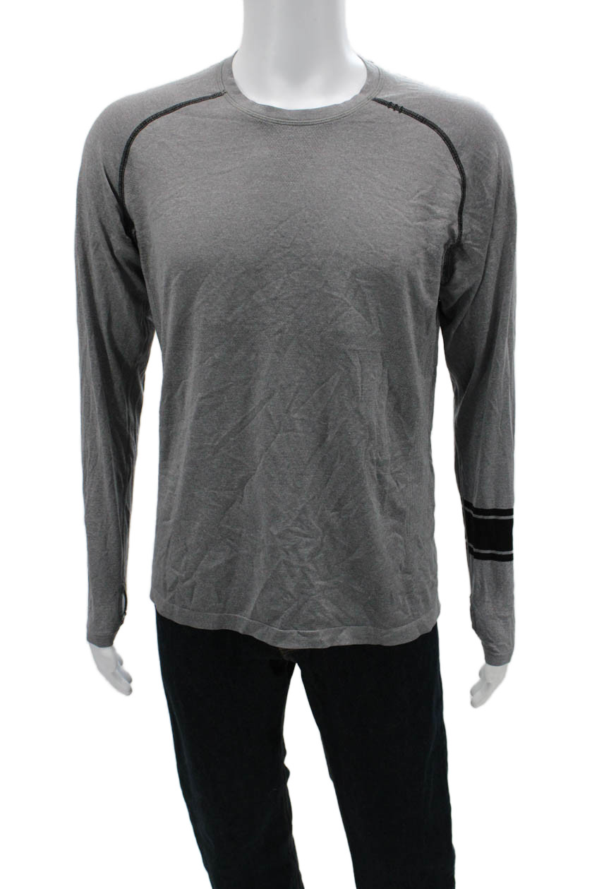 Lululemon Mens Gray Long Sleeve Crew Neck Nylon Blend T-Shirt Size M