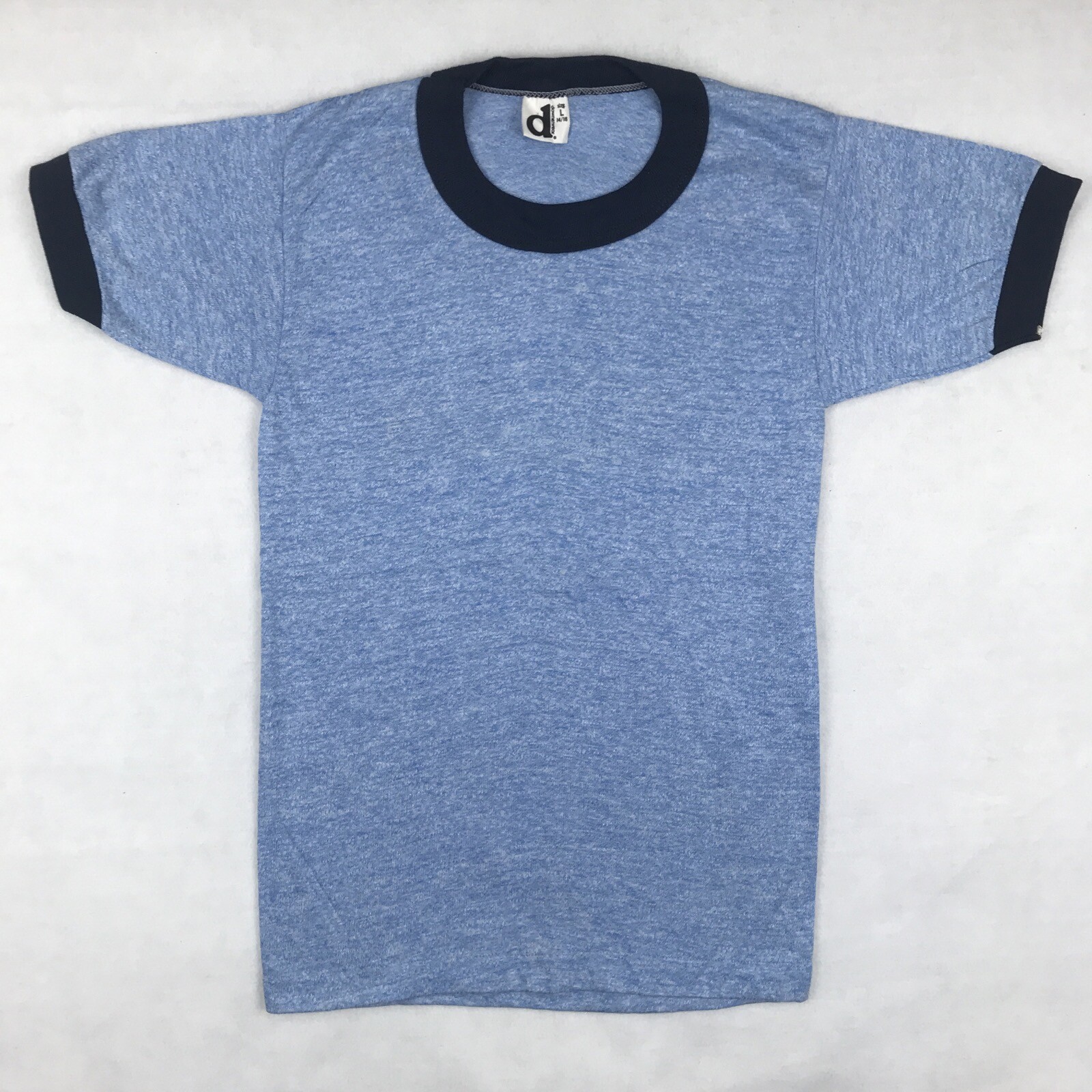 NOS vintage 80s BLANK BLUE RAYON TRI-BLEND RINGER T-Shirt XXXS soft thin rock gallery