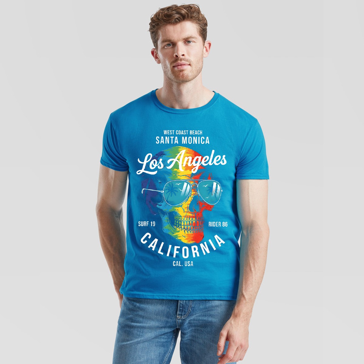 Los Angeles California Travel Mens T-Shirt Santa Monica West Coast Beach Skull gallery