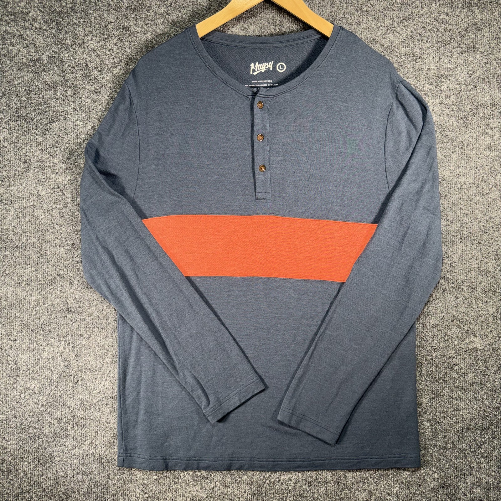 Mugsy Cashtech Henley Shirt Mens Large Blue Stripped Modal Cashmere Stretch Soft gallery