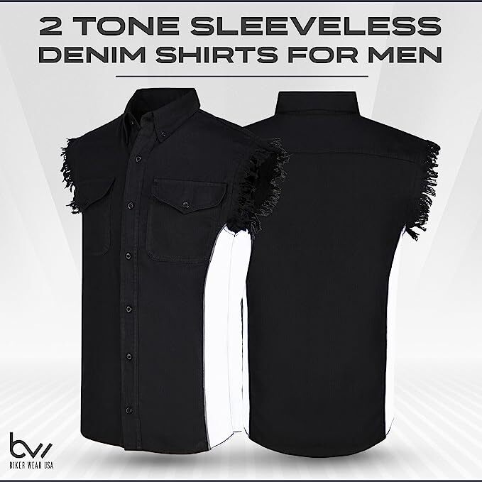 MEN'S SLEEVELESS DENIM SHIRTS - 2-TONE - WITH VERTICAL REFLECTIVE SAFETY LINING gallery