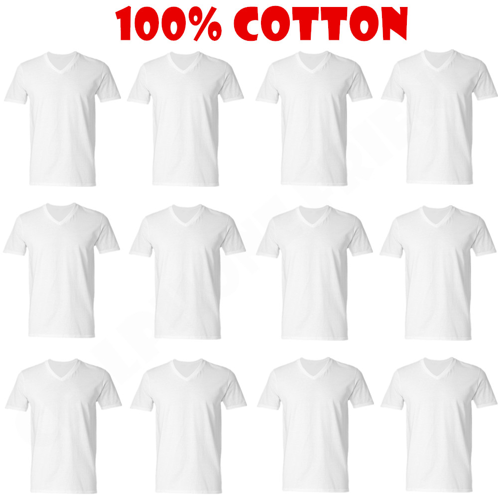 12-Pack V-Neck For Men’s 100% Cotton Tagless T-Shirt Undershirt Tee White
