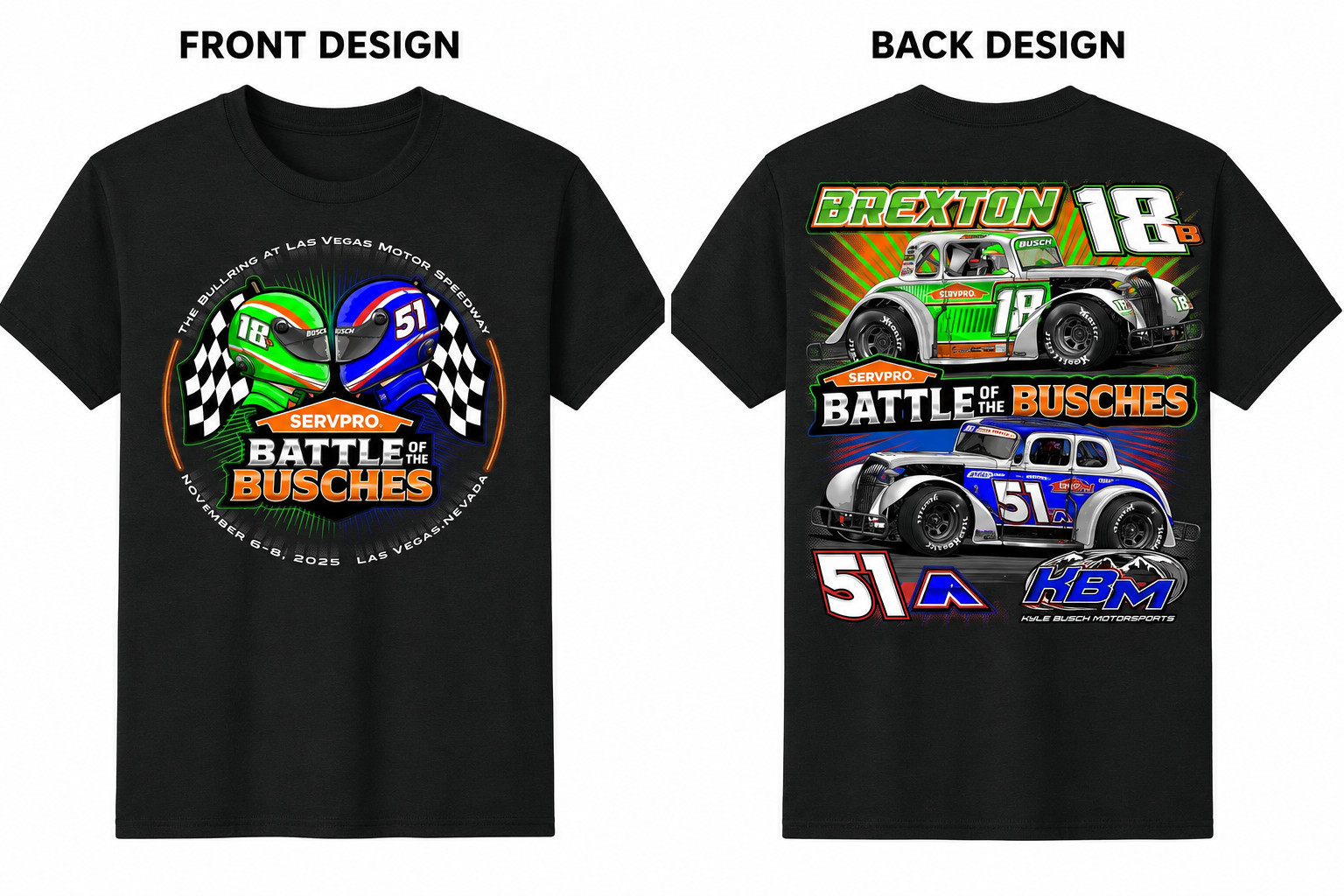 Brexton Busch 18 Battle Of The Busches Racing Double Sided T-Shirt