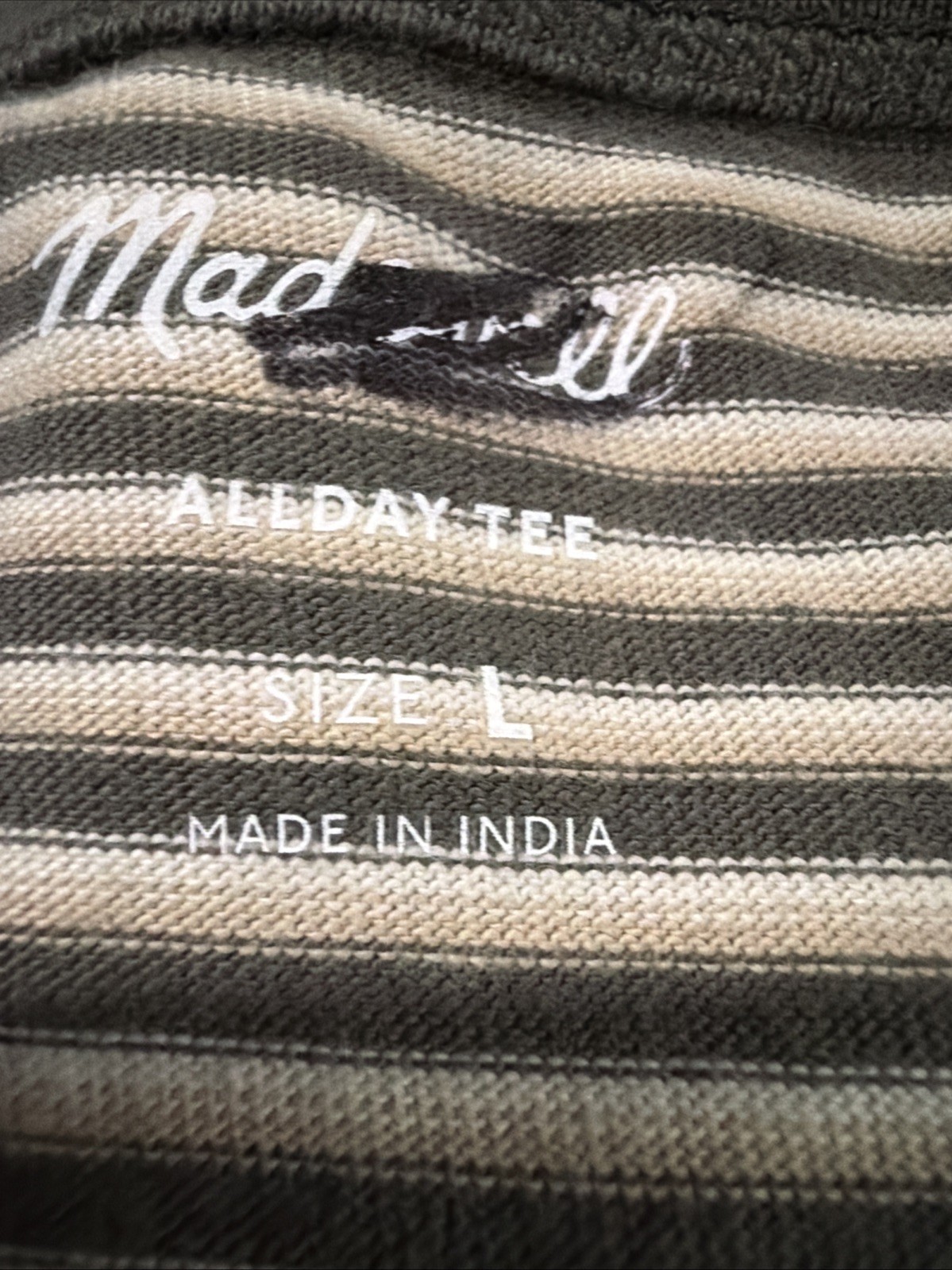 NWT Madewell Mens Garment Dyed Allday Crewneck Tee Green Stripe Size Large NM162 gallery