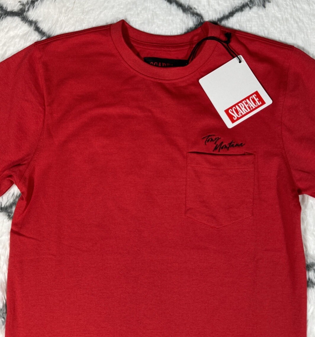 REASON Scarface Tony Montana Pocket Tee Shirt Red Men’s Size S *NEW* RARE gallery