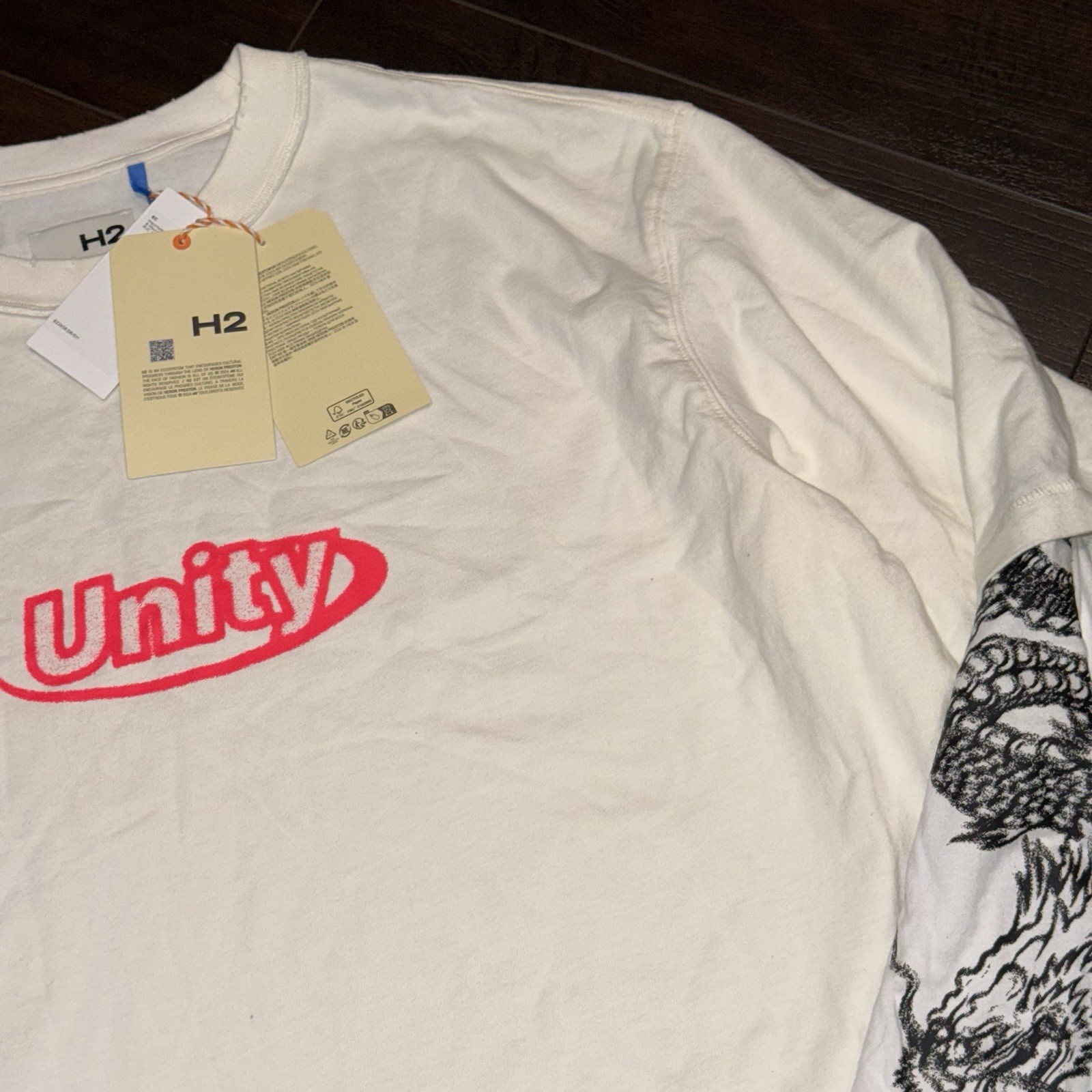 NWT! Heron Preston H2 x H&M UNITY Oversized Long Sleeve Shirt M Flames Dragon gallery