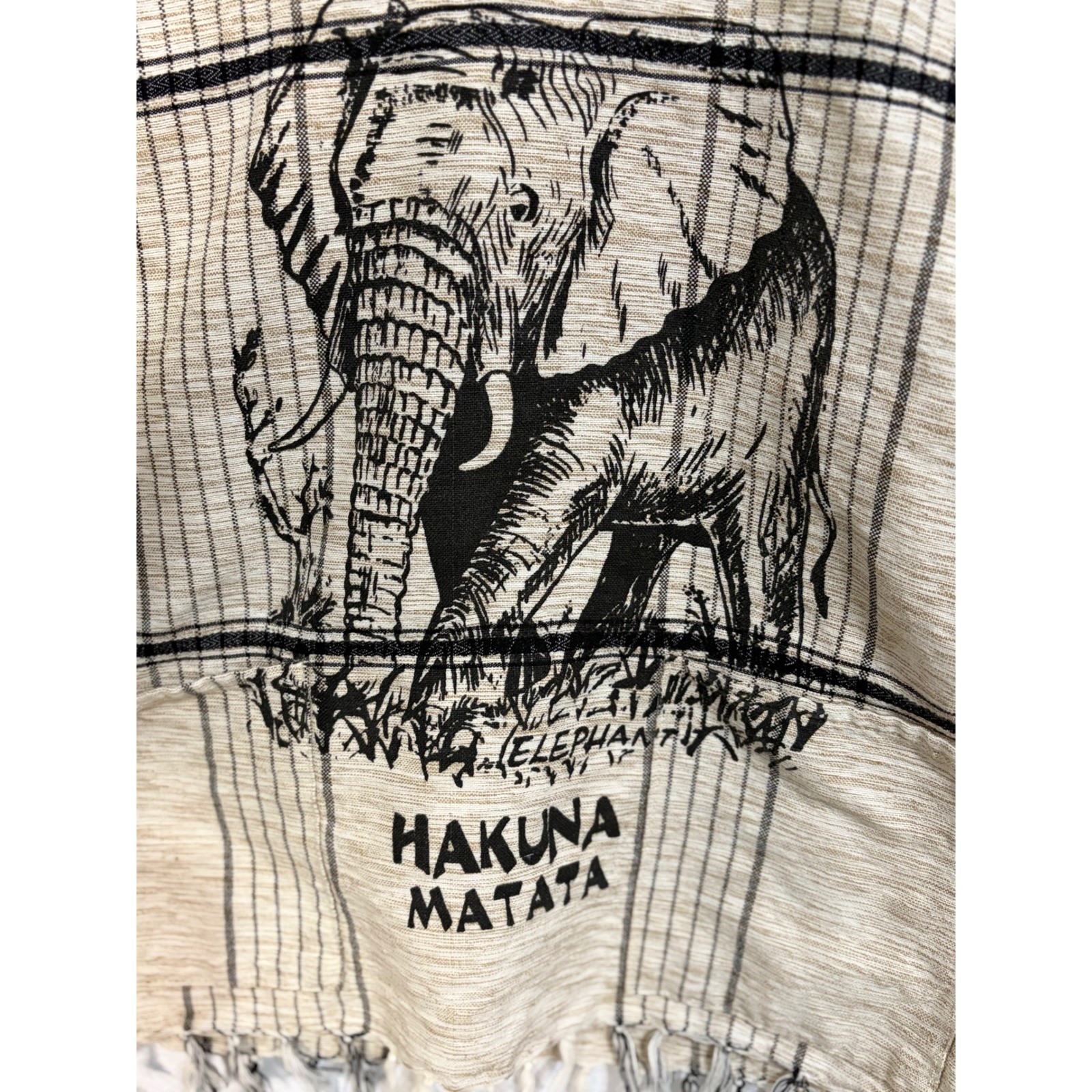 Vintage Hakuna Matata Elephant Graphic Tunic Top Tan Plaid FringeBoho Mens Small gallery