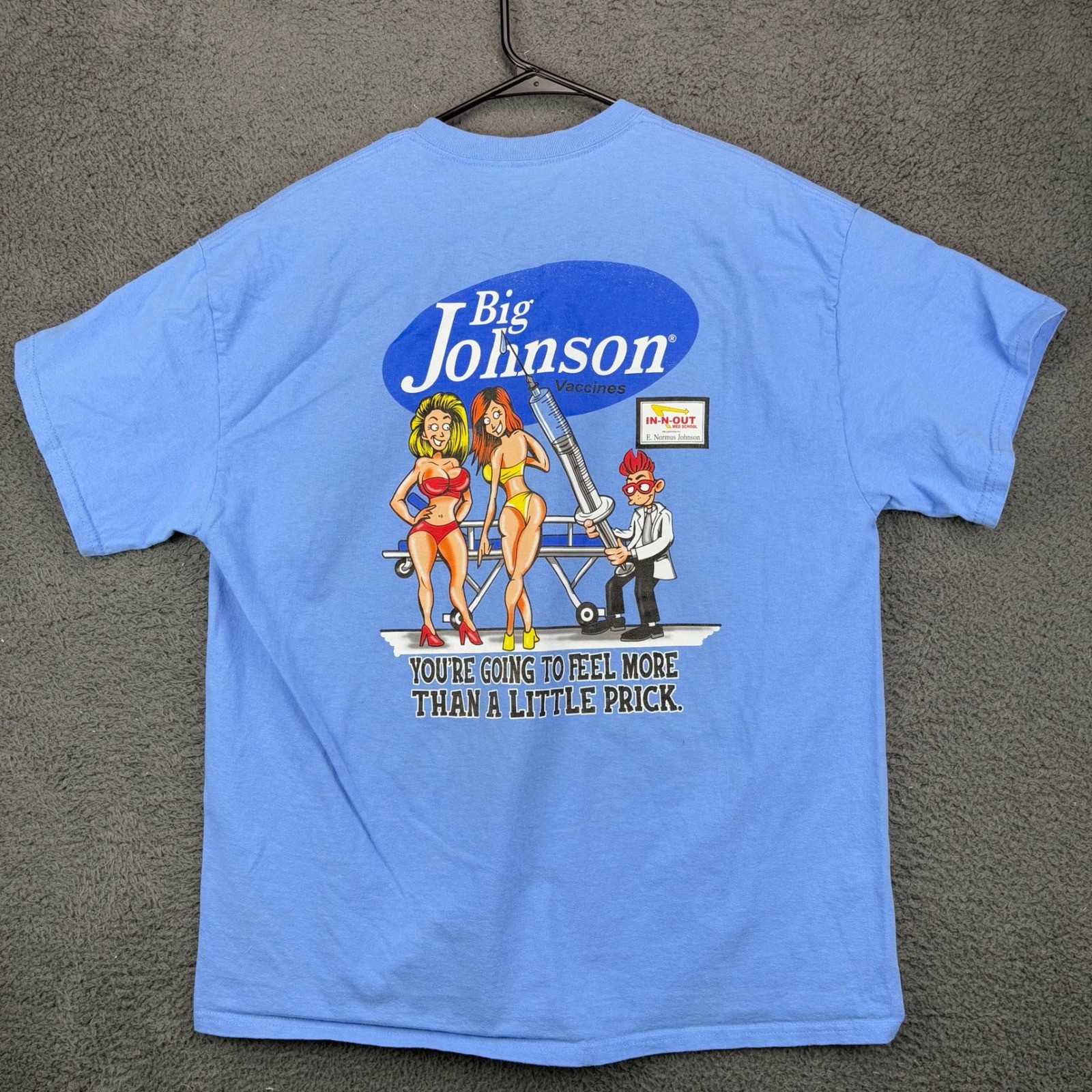 Big Johnson Vaccines Blue Graphic T-Shirt Mens XL Little Prick Humor Tee Gildan gallery