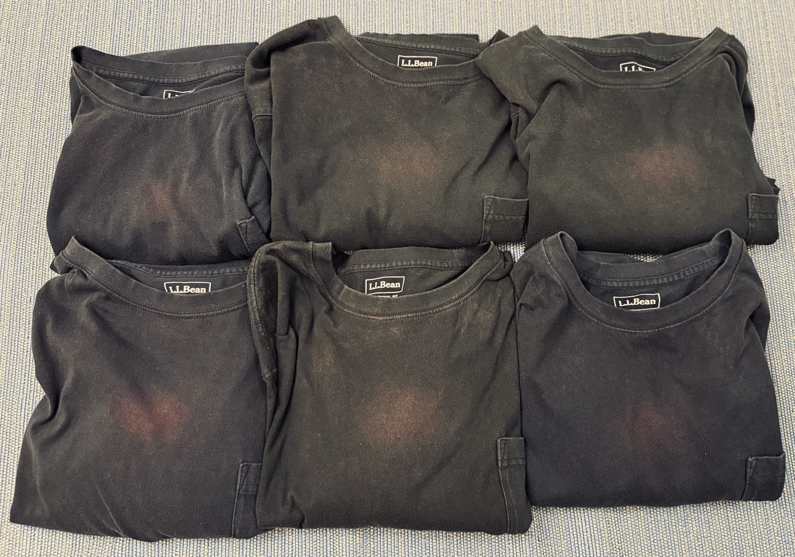 LL Bean pocket t shirt Mens XLT Worn Stains Work Shirts Black navy Lot Of 6 gallery