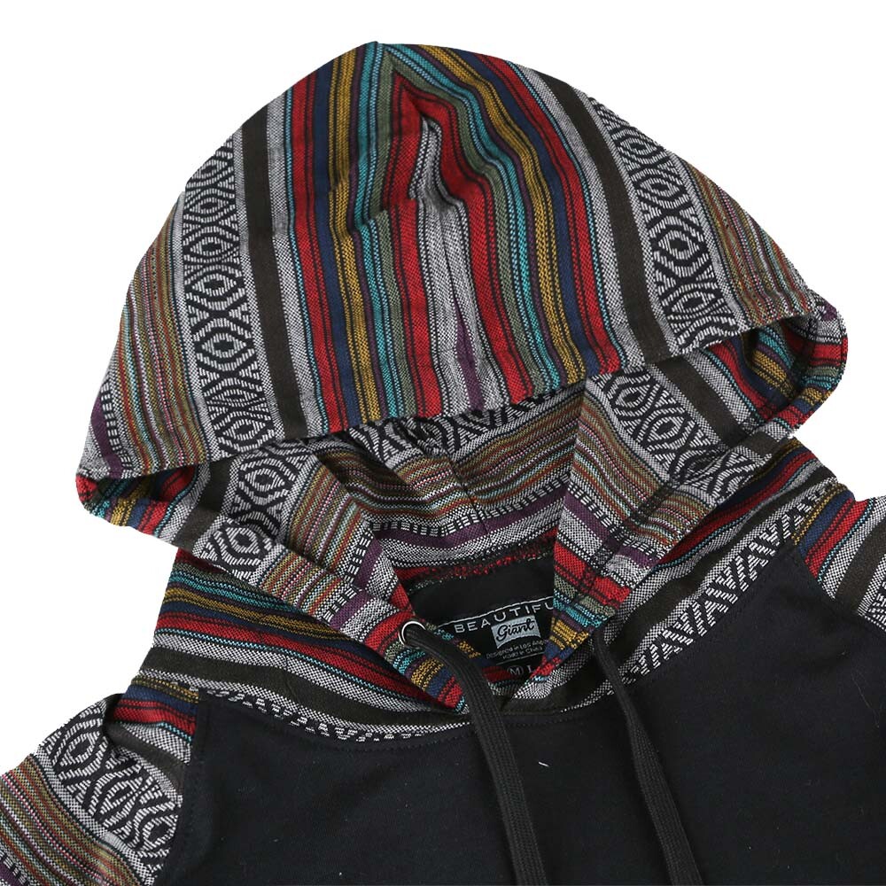 Men's Black T-Shirt with Vibrant Colorful Striped and Casual Hood Design gallery