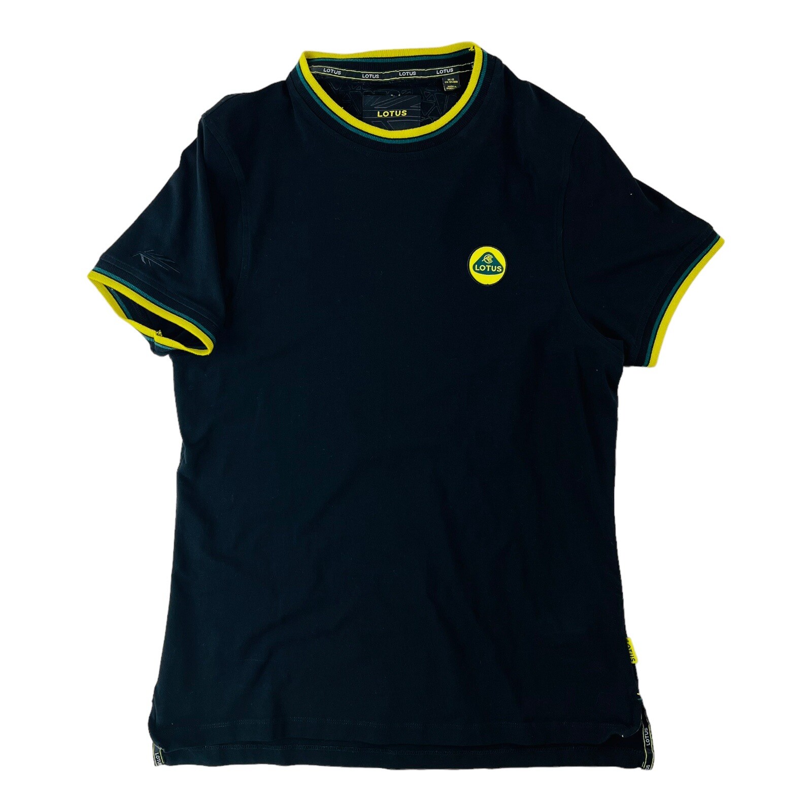 Lotus Black w/ Yellow & Green Wingtip/Collar Short Sleeve T-Shirt Mens Size S gallery