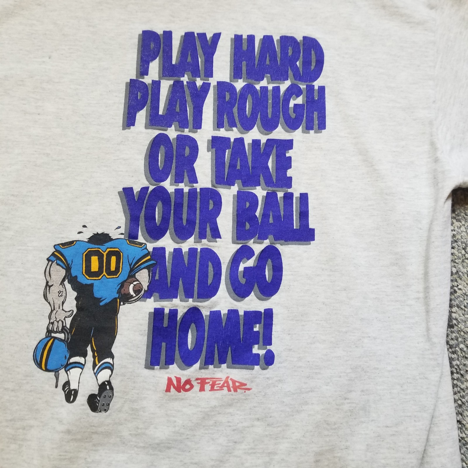 Vintage No Fear Shirt Mens Large Gray Play Hard Rough Or Go Home 90s Made In USA gallery