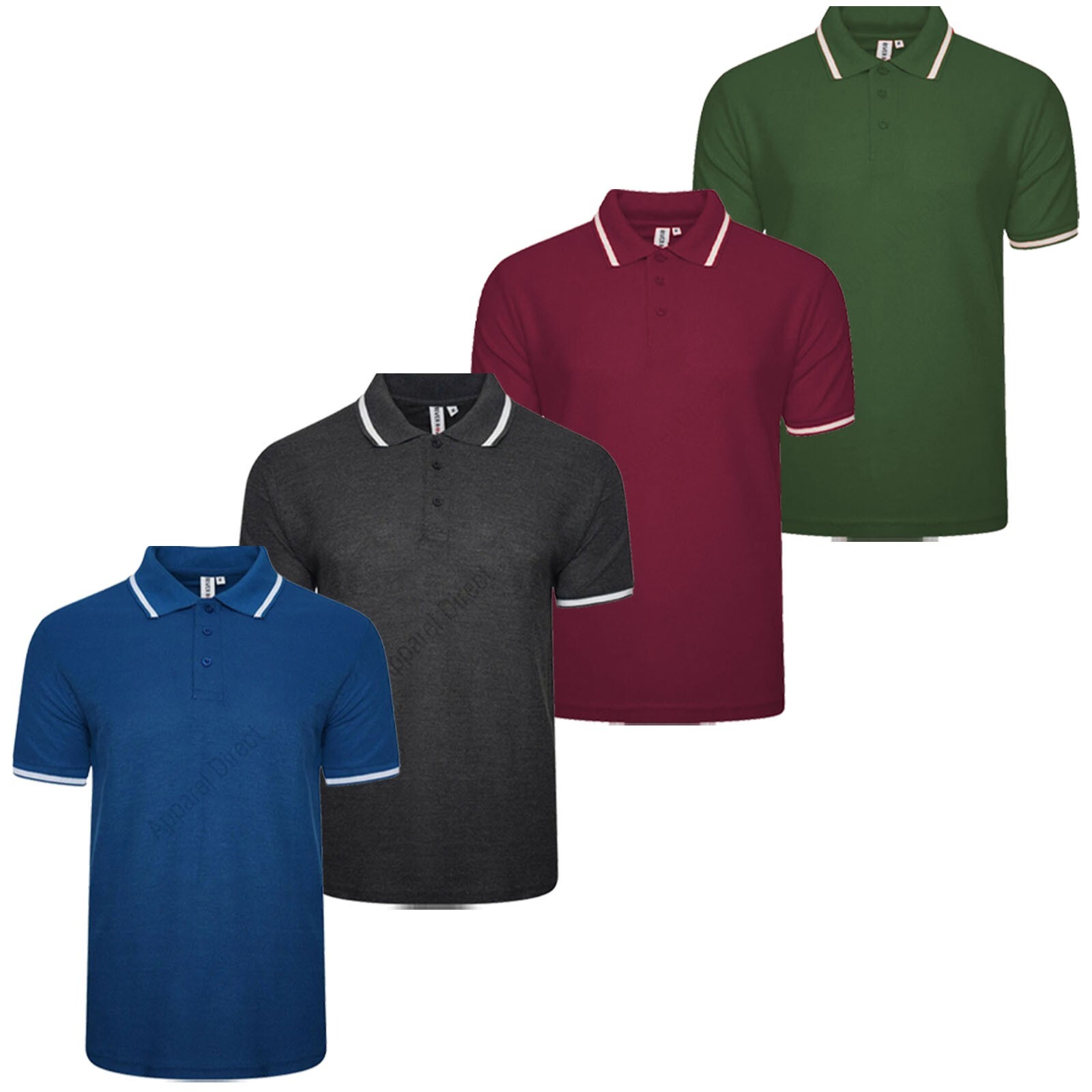 4 Pack Mens Polo Shirt Short Sleeve Tipping Plain Pique Top Casual TShirt Tee gallery