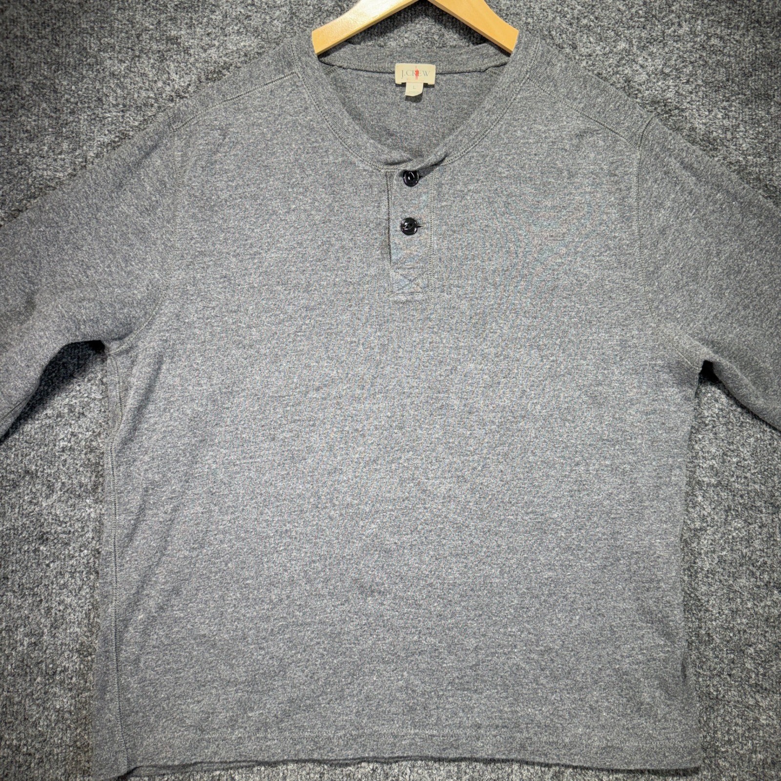 J.Crew Henley Oarsman Thermal Shirt Mens Large Gray Cotton Ribbed Cuffs Casual gallery