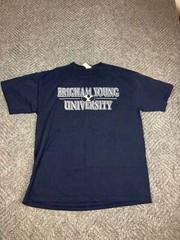 Vintage Brigham Young University Cougars T-Shirt Mens Size Large Blue Adult