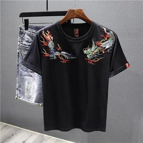 Men's Dragon Embroidered T-Shirt Casual Short Sleeve Summer Ethnic Style Top gallery