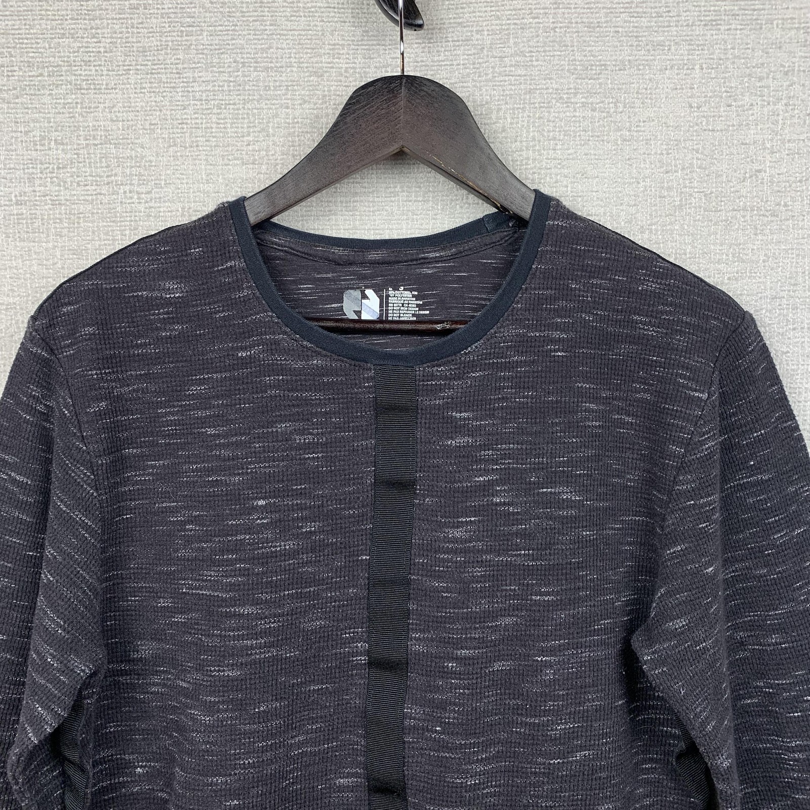 Waffle Pullover Shirt Men's M? Black Thermal Long Sleeve Urban Streetwear Modern gallery