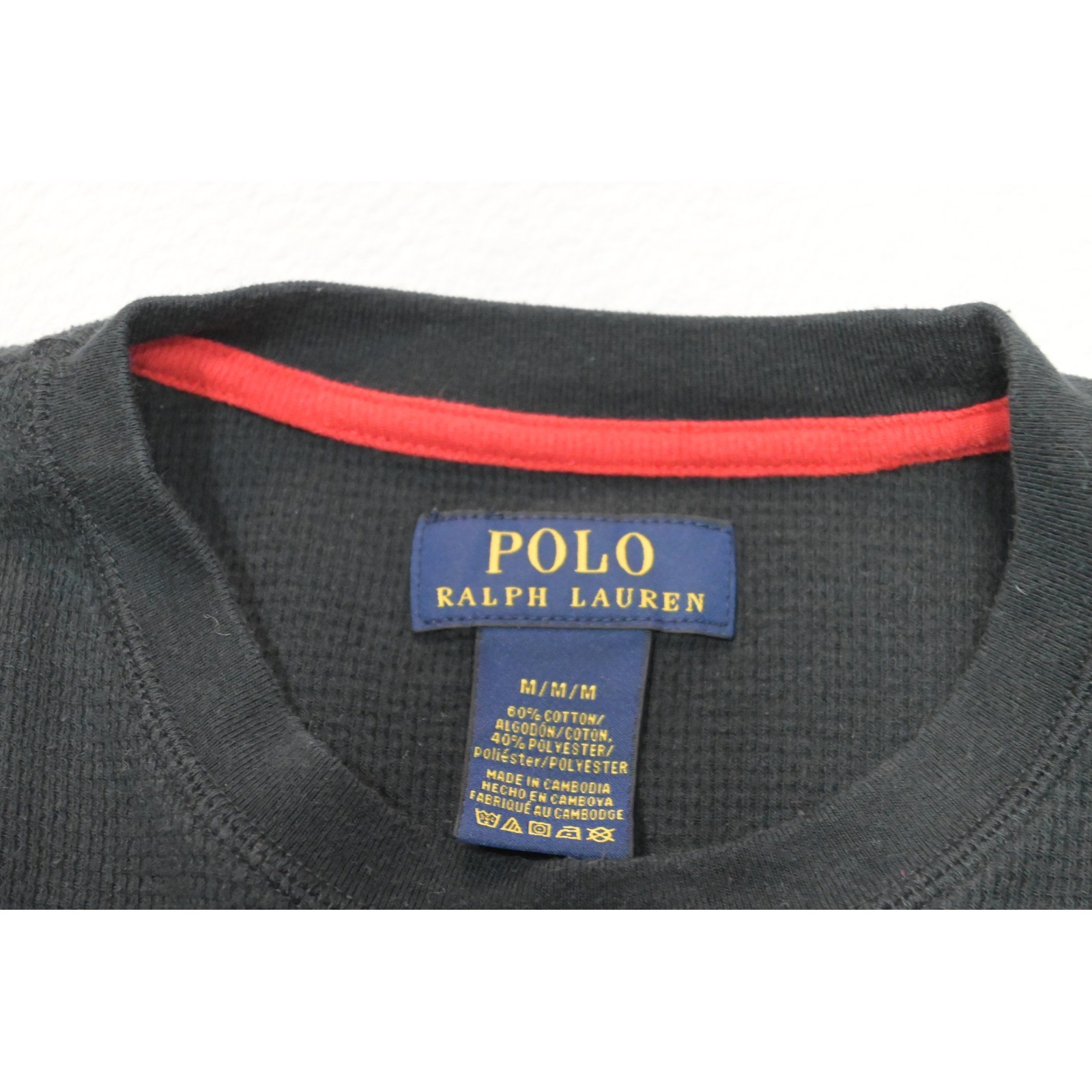 Polo Ralph Lauren Thermal Shirt Mens Medium Black Waffle Knit Pony Logo EUC gallery