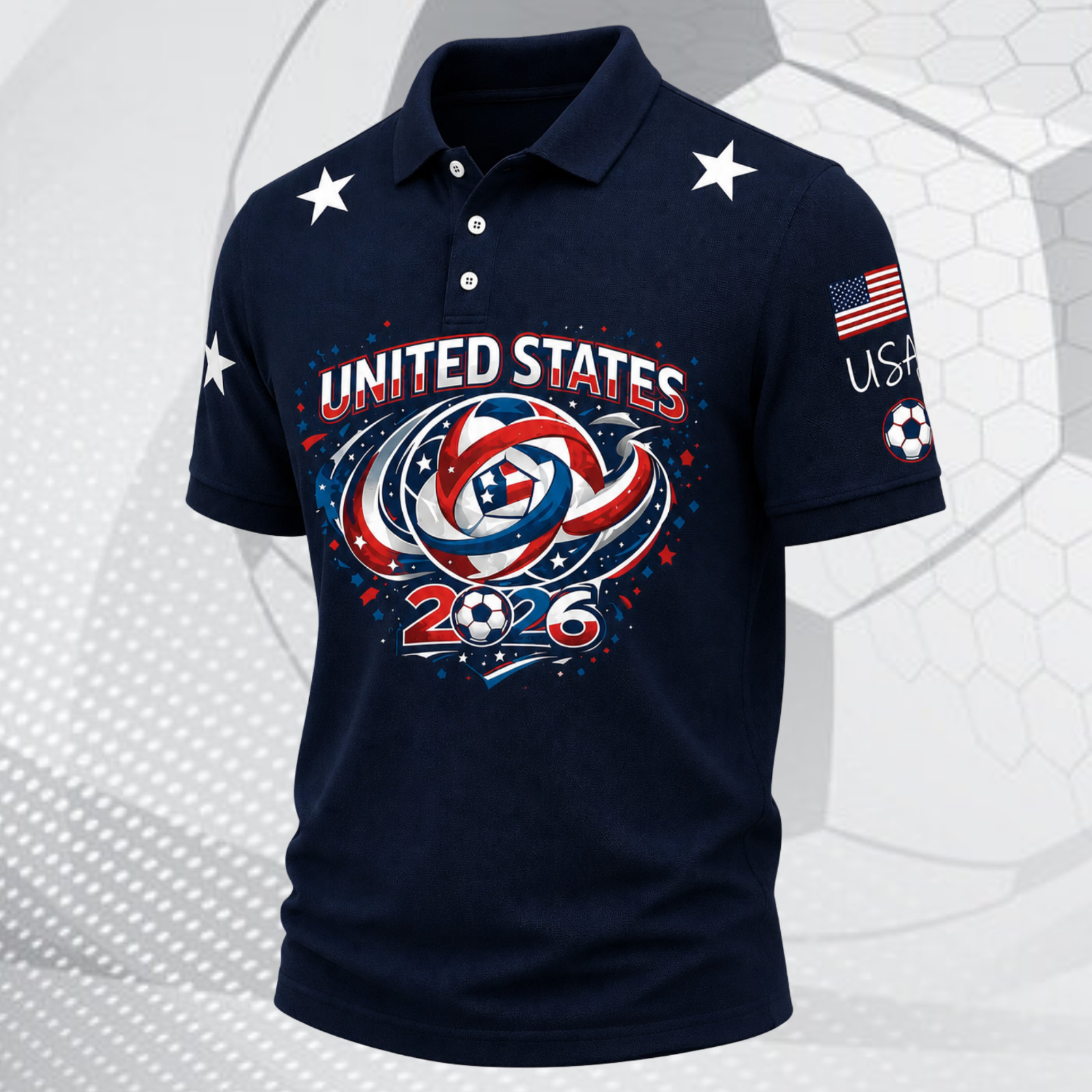 USA Soccer Golf Shirt Men Patriotic American Flag Soccer 2026 Fan Polo (S-5XL) gallery