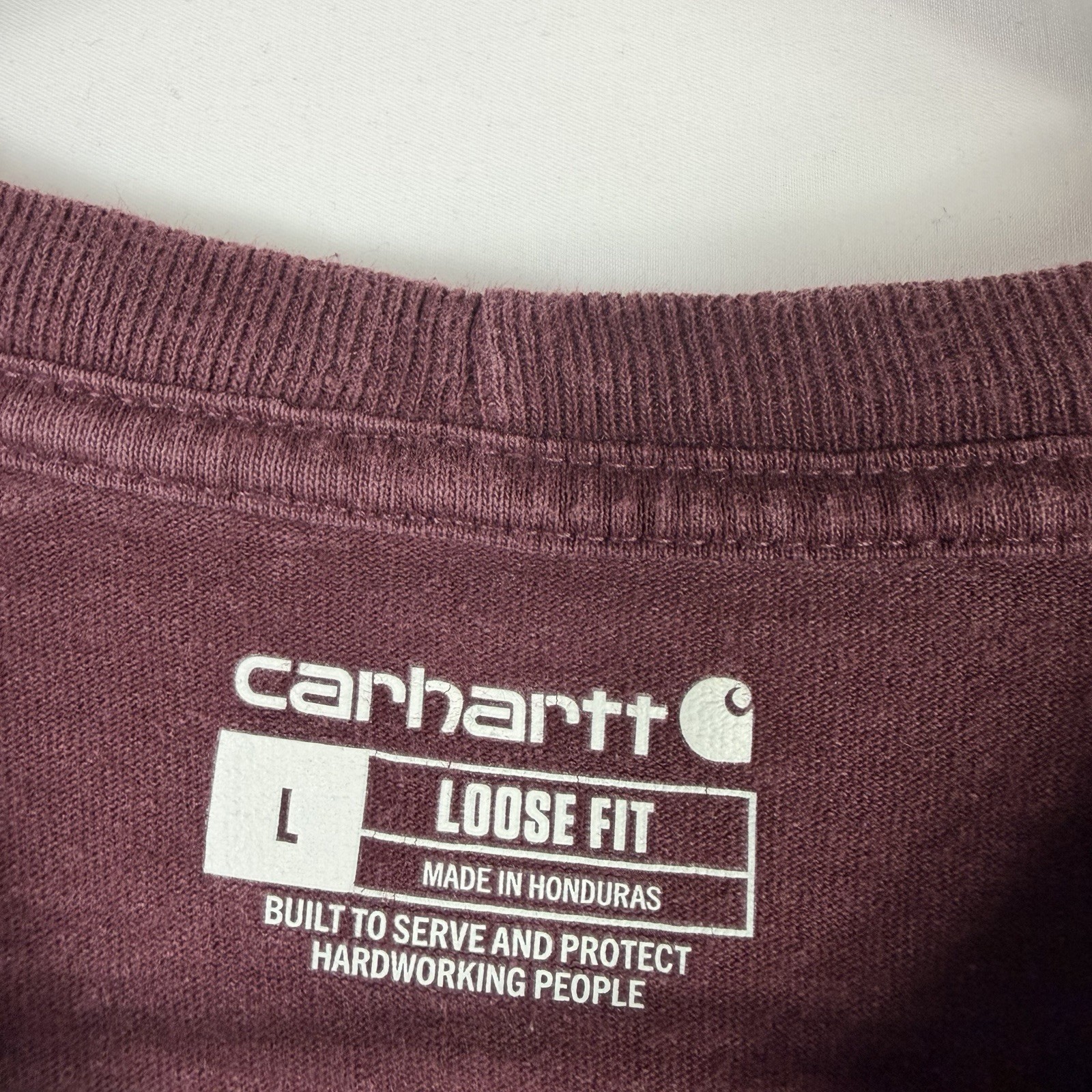 Carhartt Men's Loose Fit L Maroon Pocket Long Sleeve T-Shirt K128 gallery
