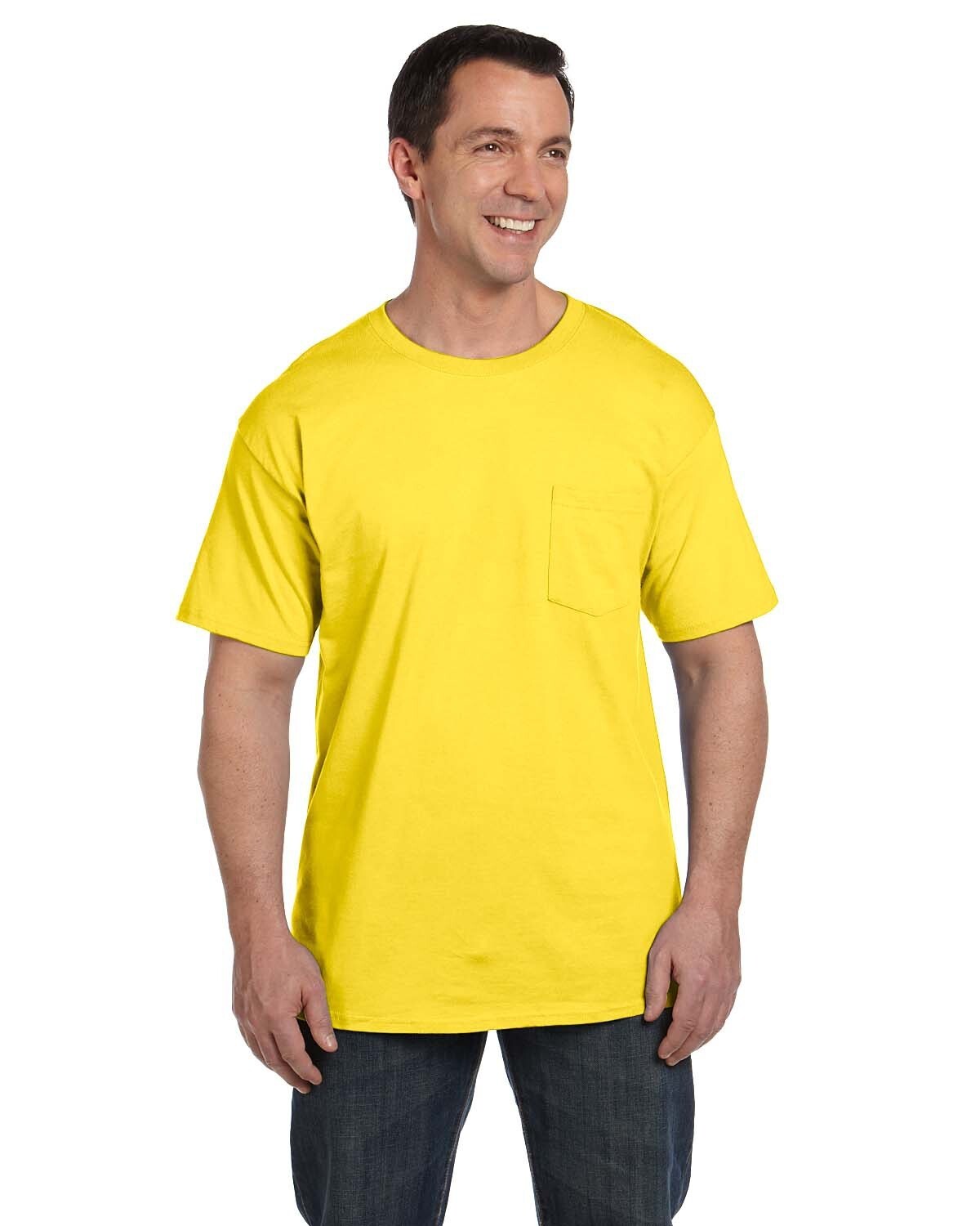 Hanes Beefy-T Unisex Pocket T-Shirt #5190 Crew Neck Short Sleeves Yellow Size XL gallery