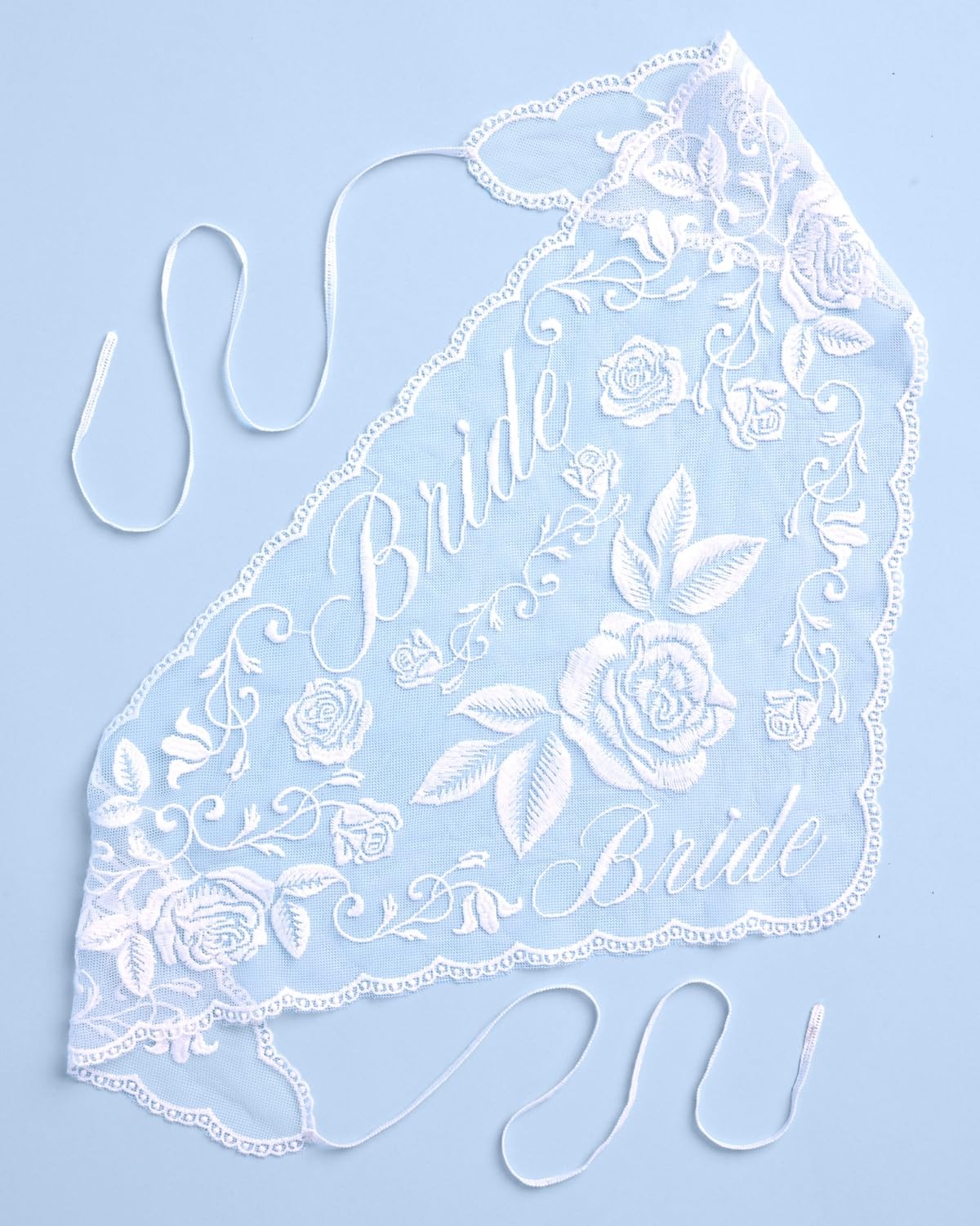 , Bride Lace Headscarf - White Embroidered Tulle Head Scarf | Bachelorette Pa... gallery