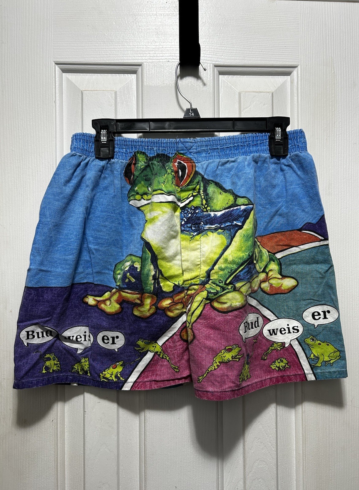 VTG 90s BUDWEISER MENS LARGE GRAPHIC BOXER SHORTS FROGS BUD WEIS ER