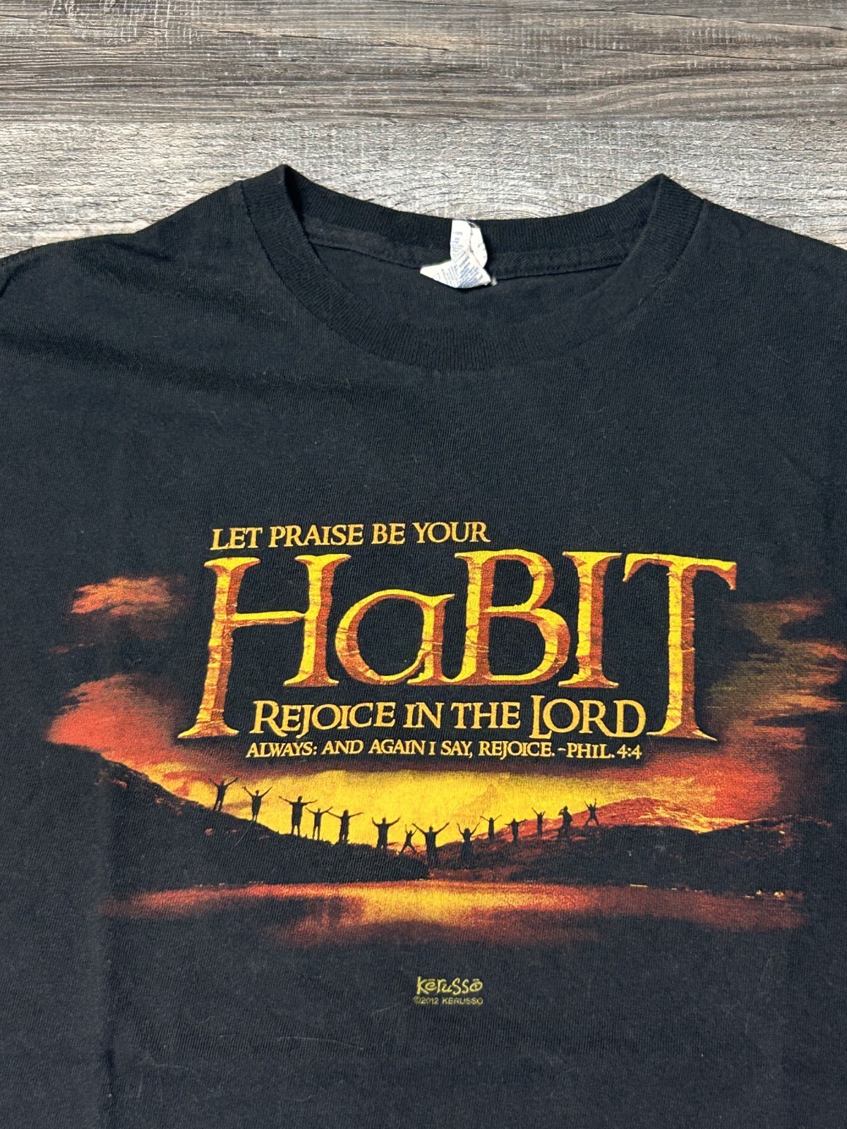 2012 Kerusso Habit Jesus Christian Hobbit Parody Black T Shirt L gallery