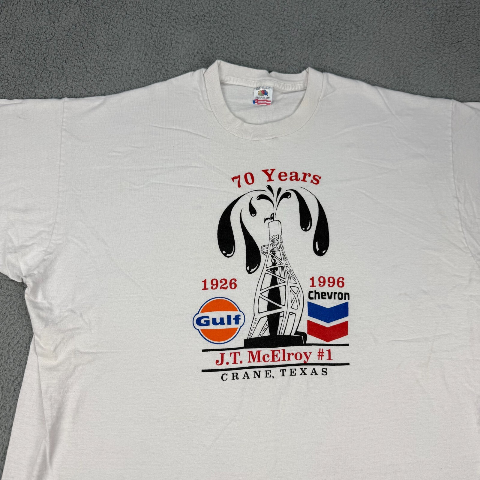 Vintage Texas Oil Shirt Adult 3XL White Gulf Chevron JT McElroy Crane TX gallery