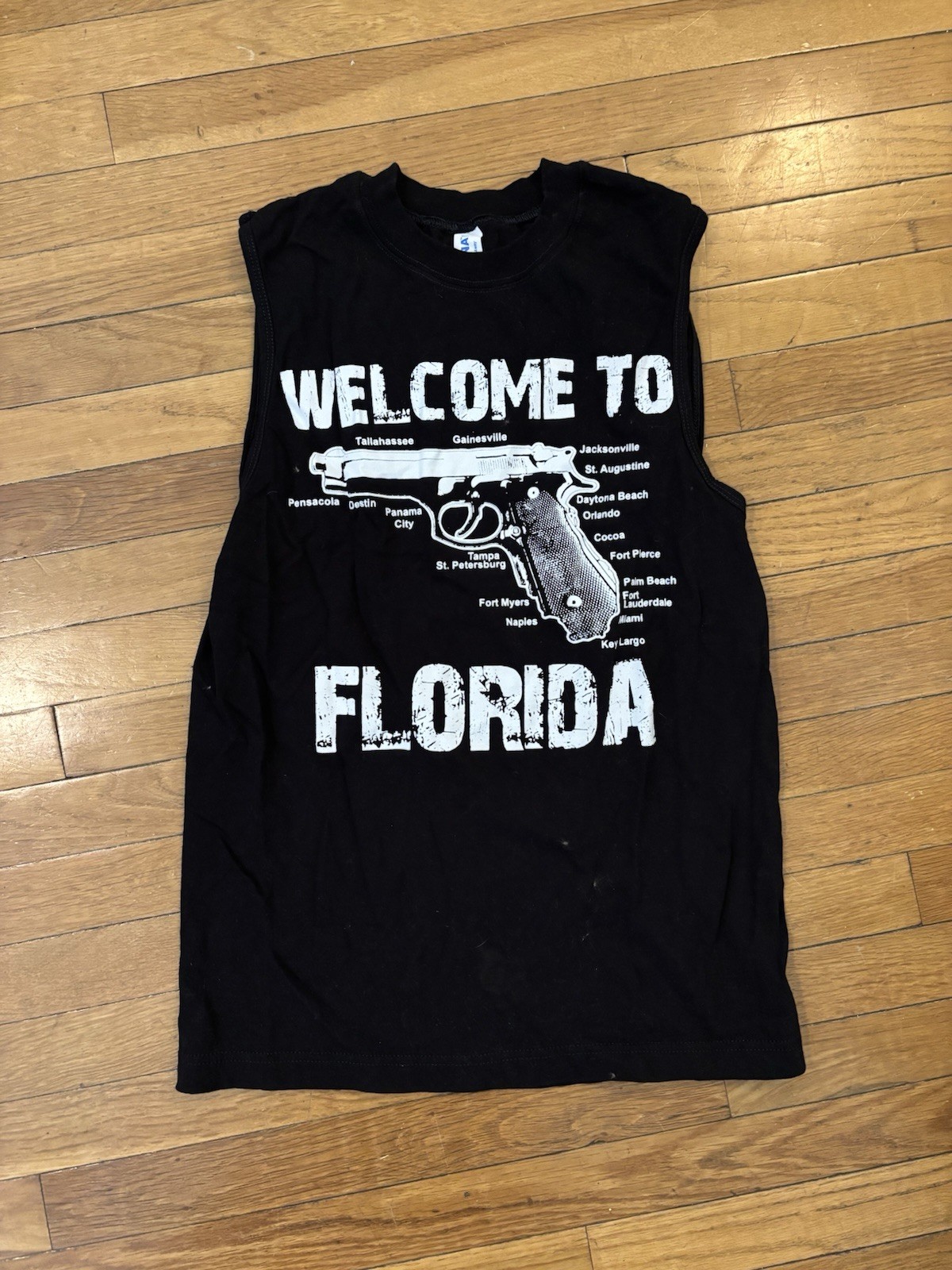 Suna Men's Black Sleeveless Crew Neck Florida Graphic Cotton T-Shirt Size S gallery